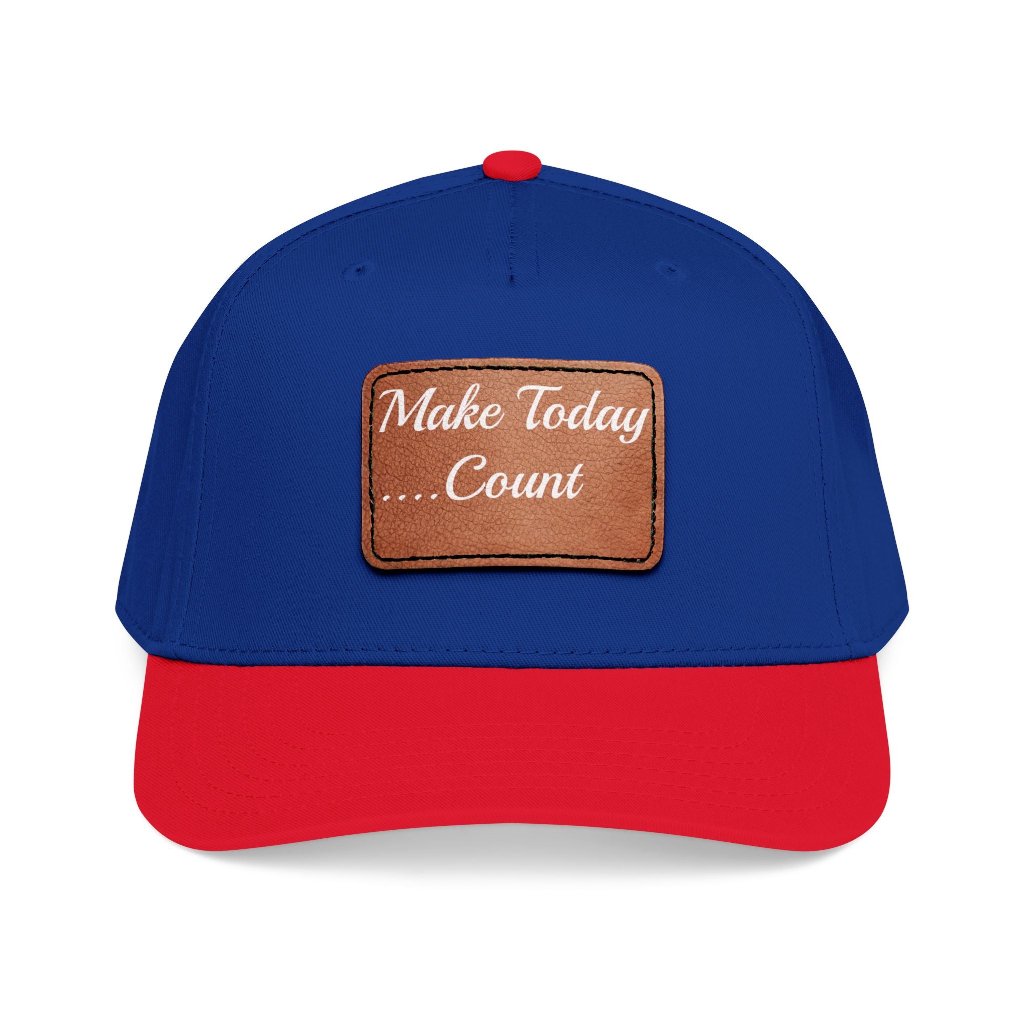 Leather Patch Baseball Cap — “Make Today Count” Motivational Hat