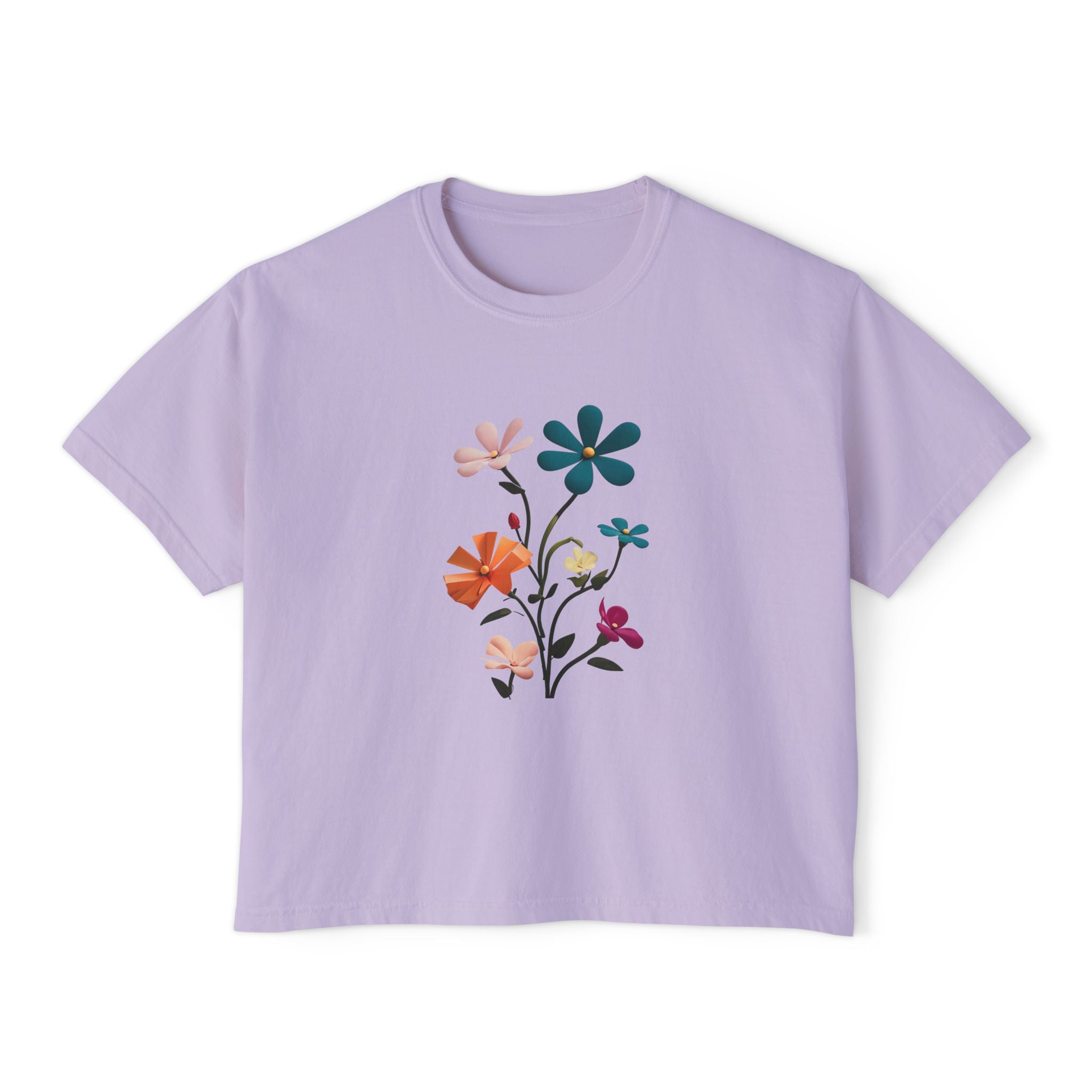 Floral Bouquet Women's Boxy Tee — Retro Colorful Wildflower Graphic