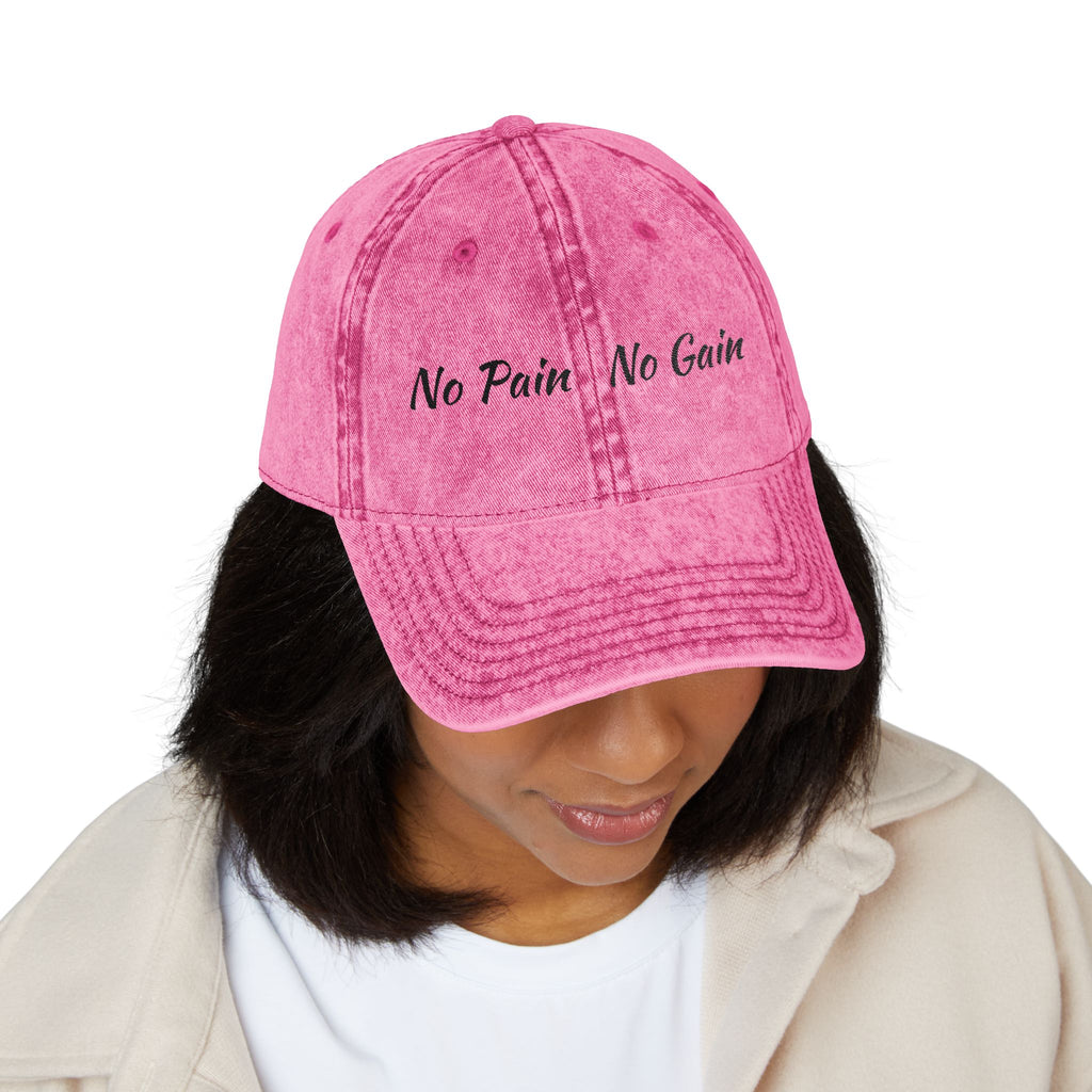 No Pain No Gain Embroidered Vintage Cap - Washed Red Dad Hat for Gym & Casual Wear