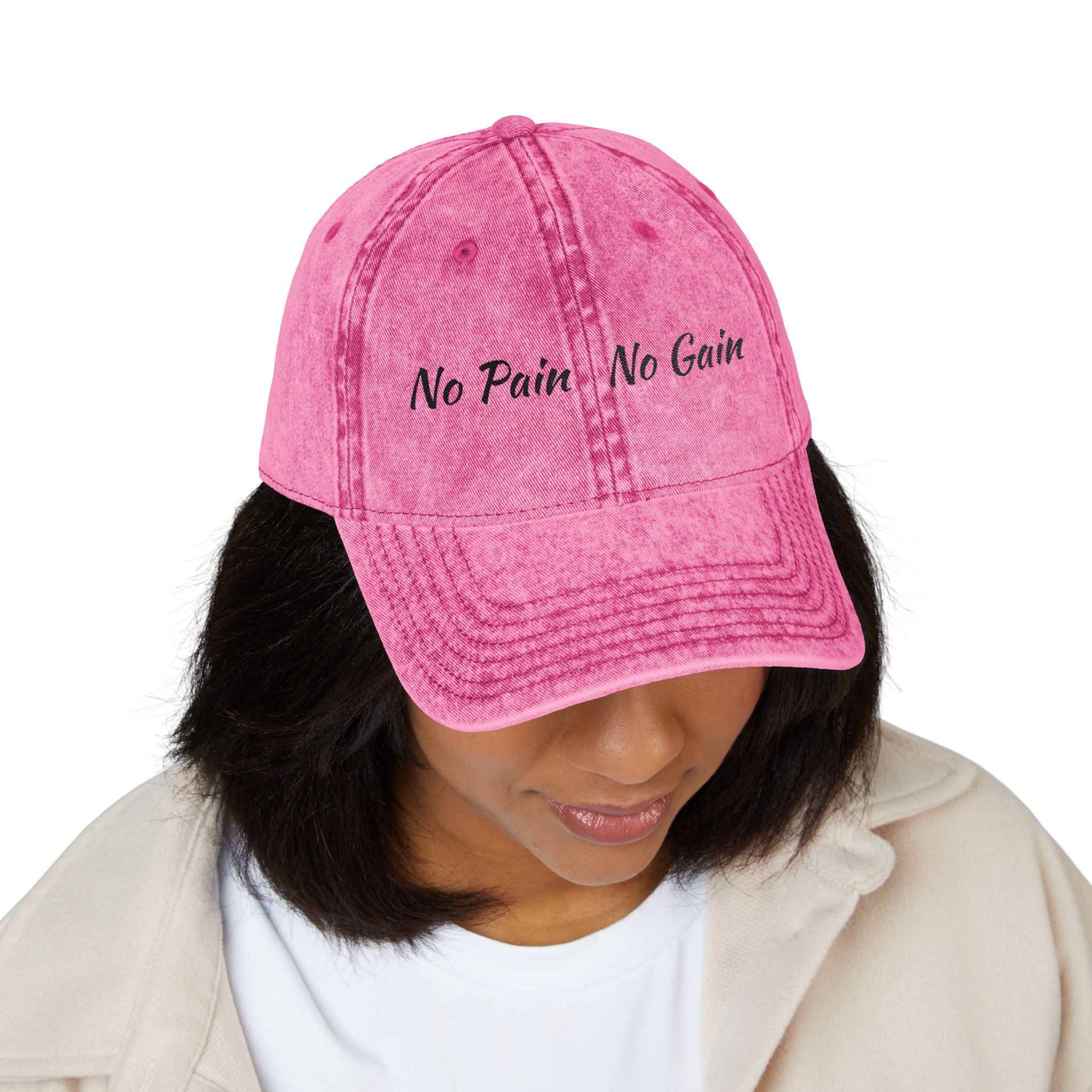 No Pain No Gain Embroidered Vintage Cap - Washed Red Dad Hat for Gym & Casual Wear