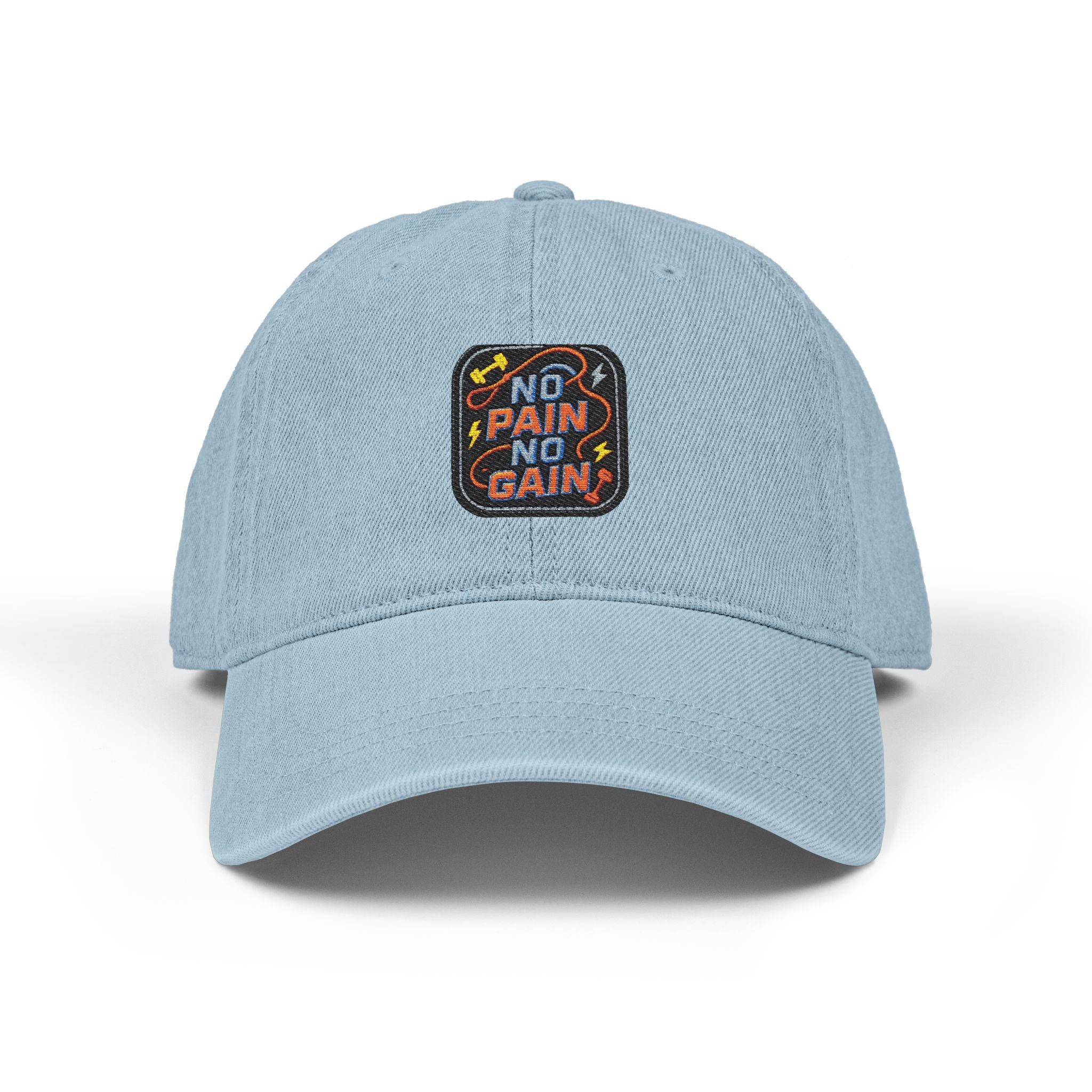 Embroidered 'No Pain No Gain' Denim Cap - 3 colors to choose from