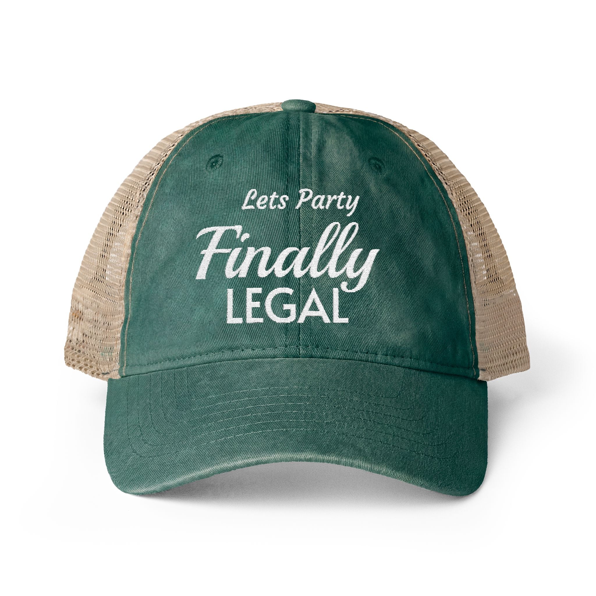 Lets Party  Finally Legal   Women's Washed Mesh-Back Cap