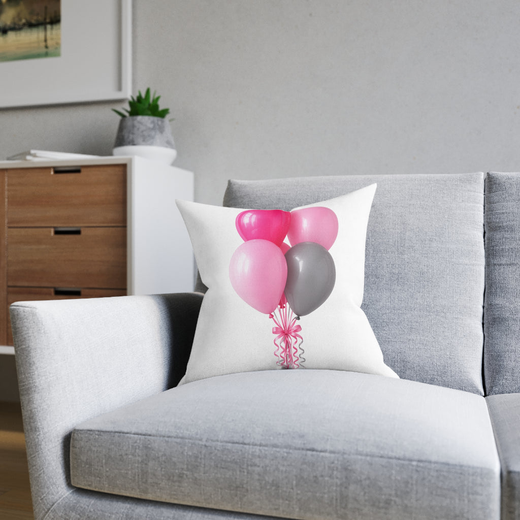 Balloon Bouquet Square Pillow – Pink & Gray Party Decorative Throw Pillow- double sided