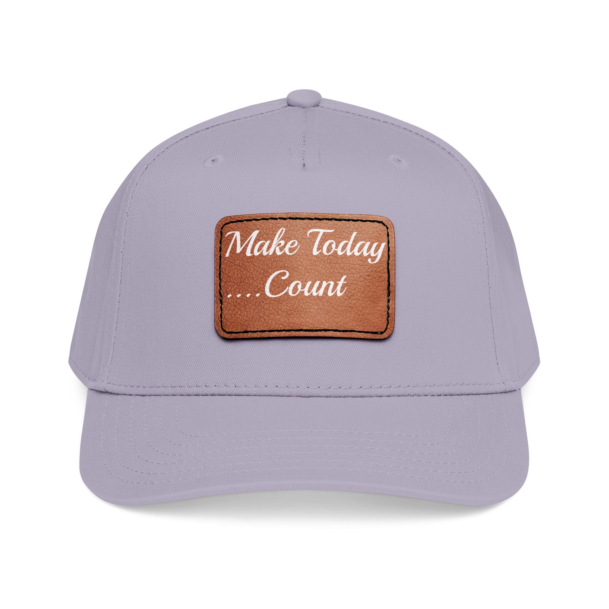 Leather Patch Baseball Cap — “Make Today Count” Motivational Hat
