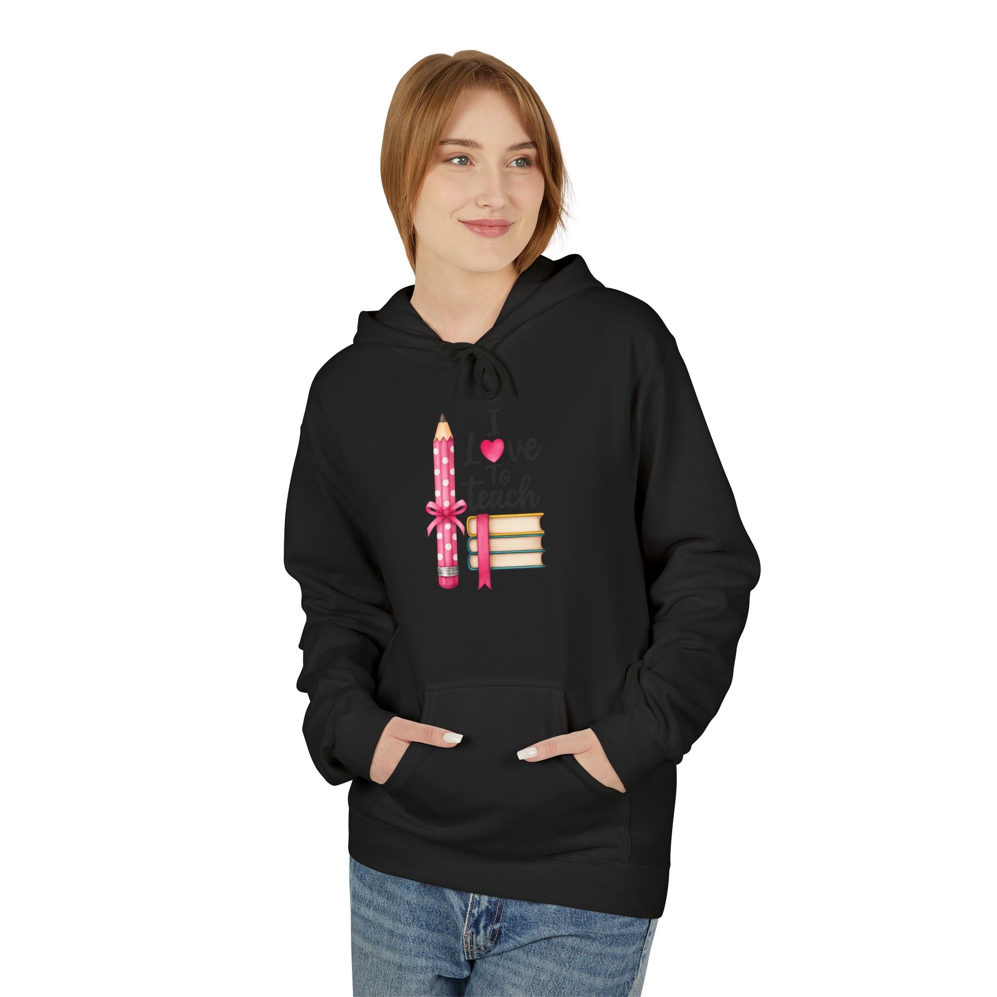 Teacher Love Hoodie — "I Love to Teach" Pencil & Books Crewneck