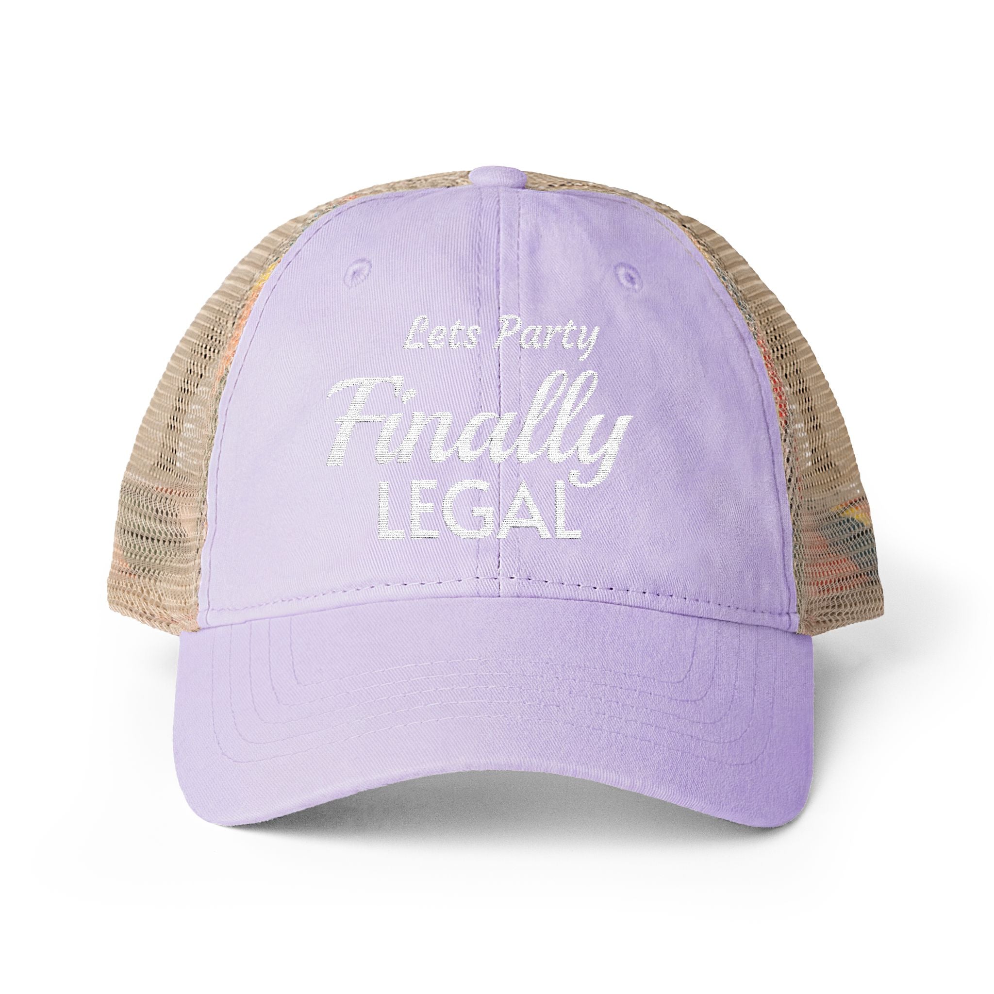 Lets Party  Finally Legal   Women's Washed Mesh-Back Cap