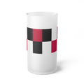 Frosted Glass Beer Mug — Modern Red & Black Checker Design