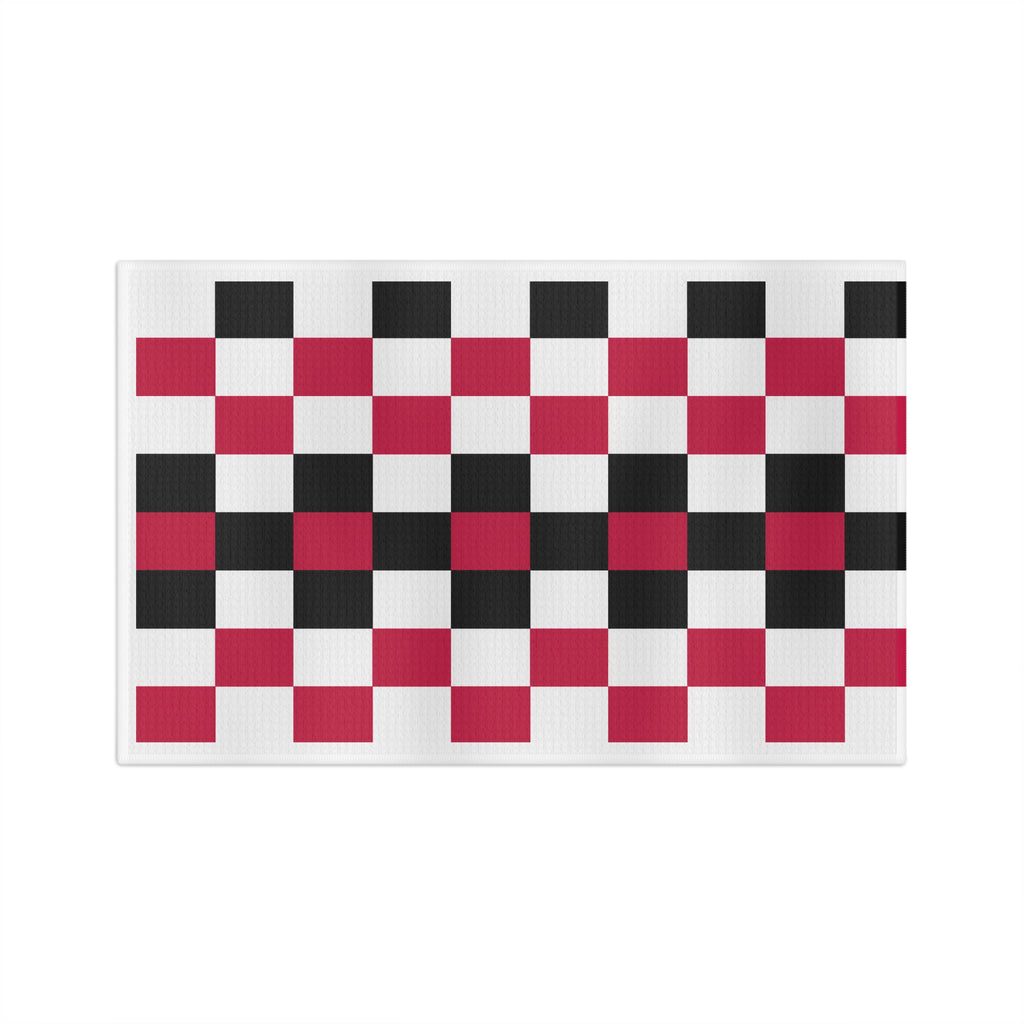 Checkerboard Microfiber Tea Towel — Red & Black Retro Kitchen Accent