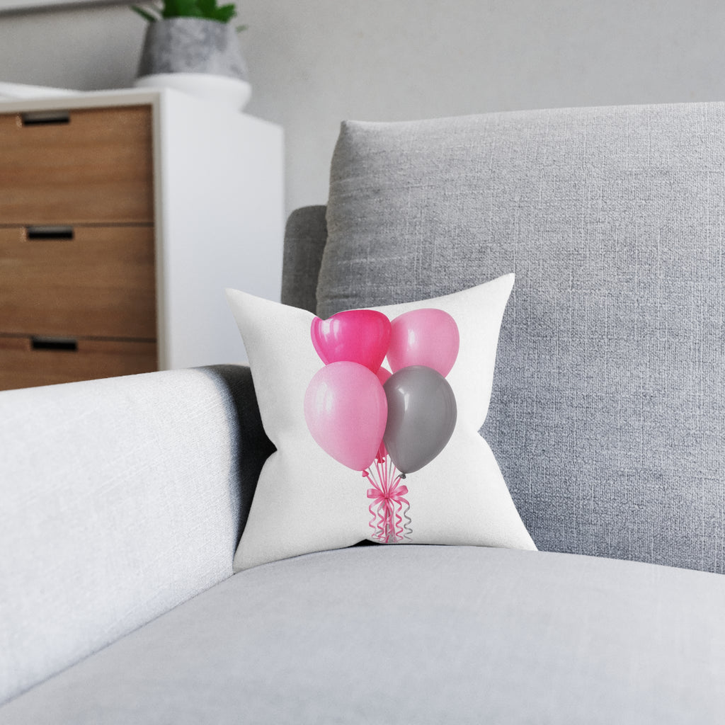 Balloon Bouquet Square Pillow – Pink & Gray Party Decorative Throw Pillow- double sided