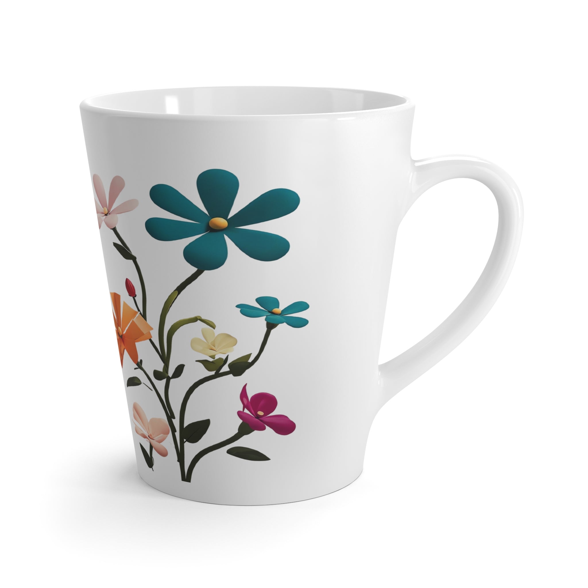Mom Floral Latte Mug – Vintage Script & Colorful Wildflowers, Mother's Day Gift
