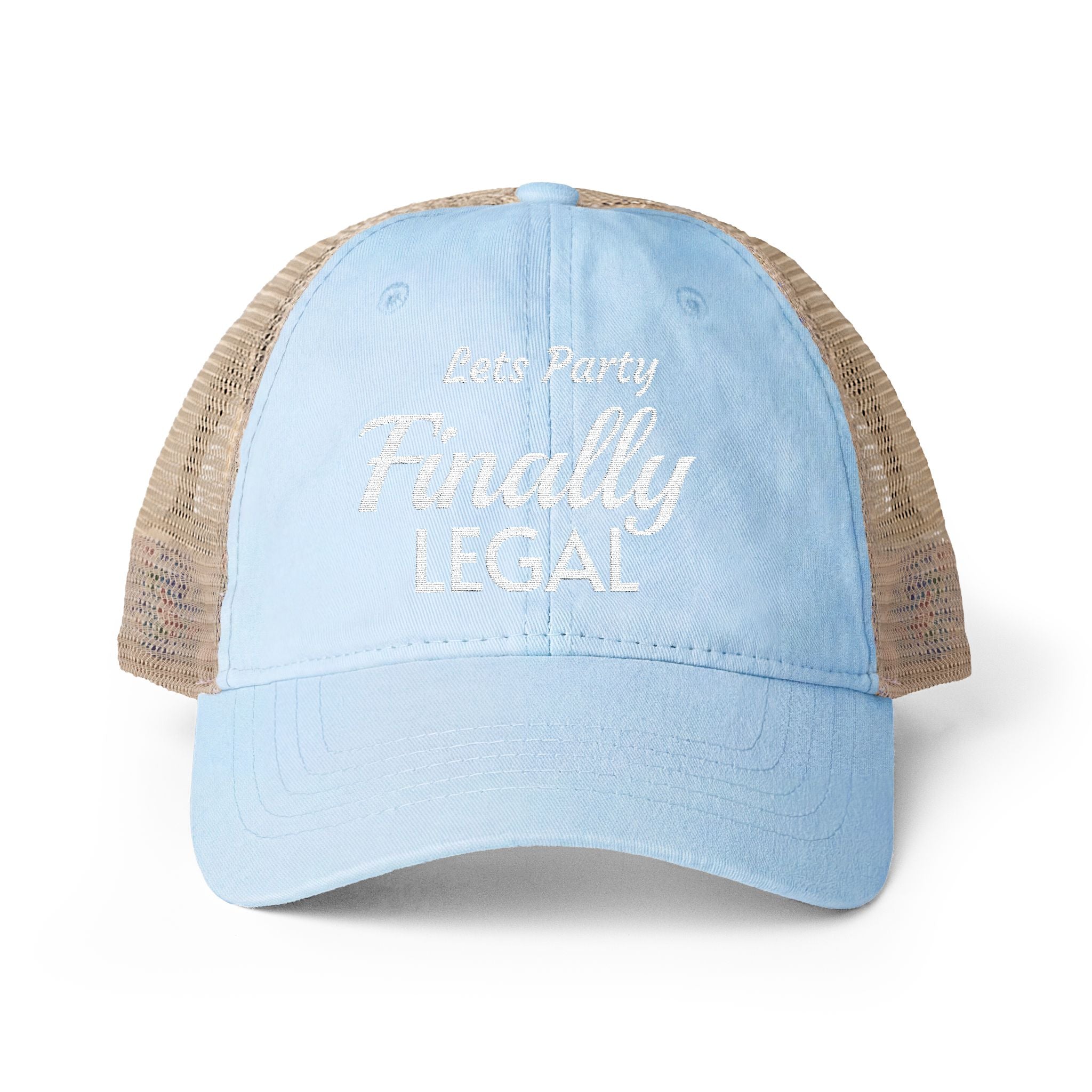 Lets Party  Finally Legal   Women's Washed Mesh-Back Cap