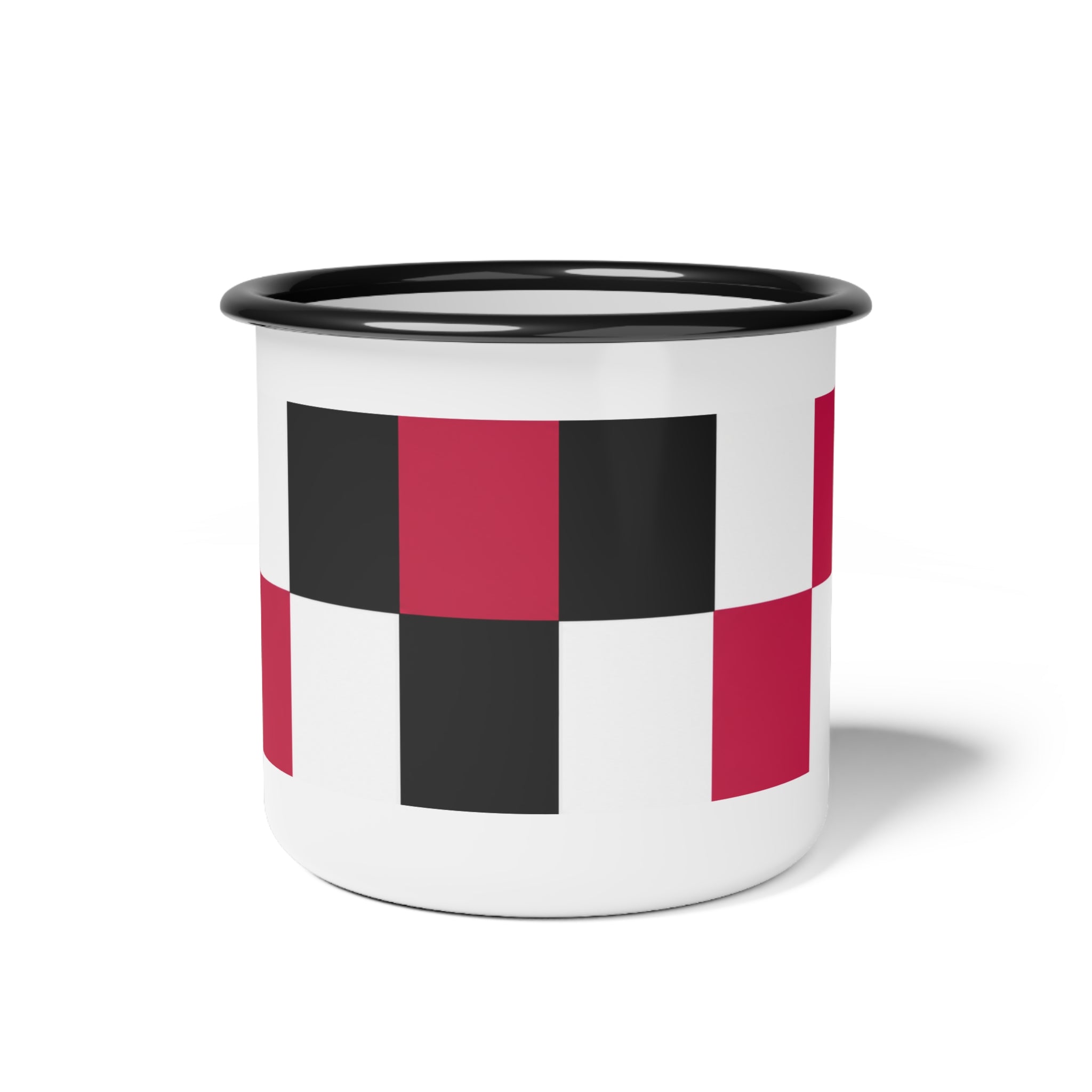 Enamel Camp Cup — Retro Checkerboard Red, White, & Black Travel Mug