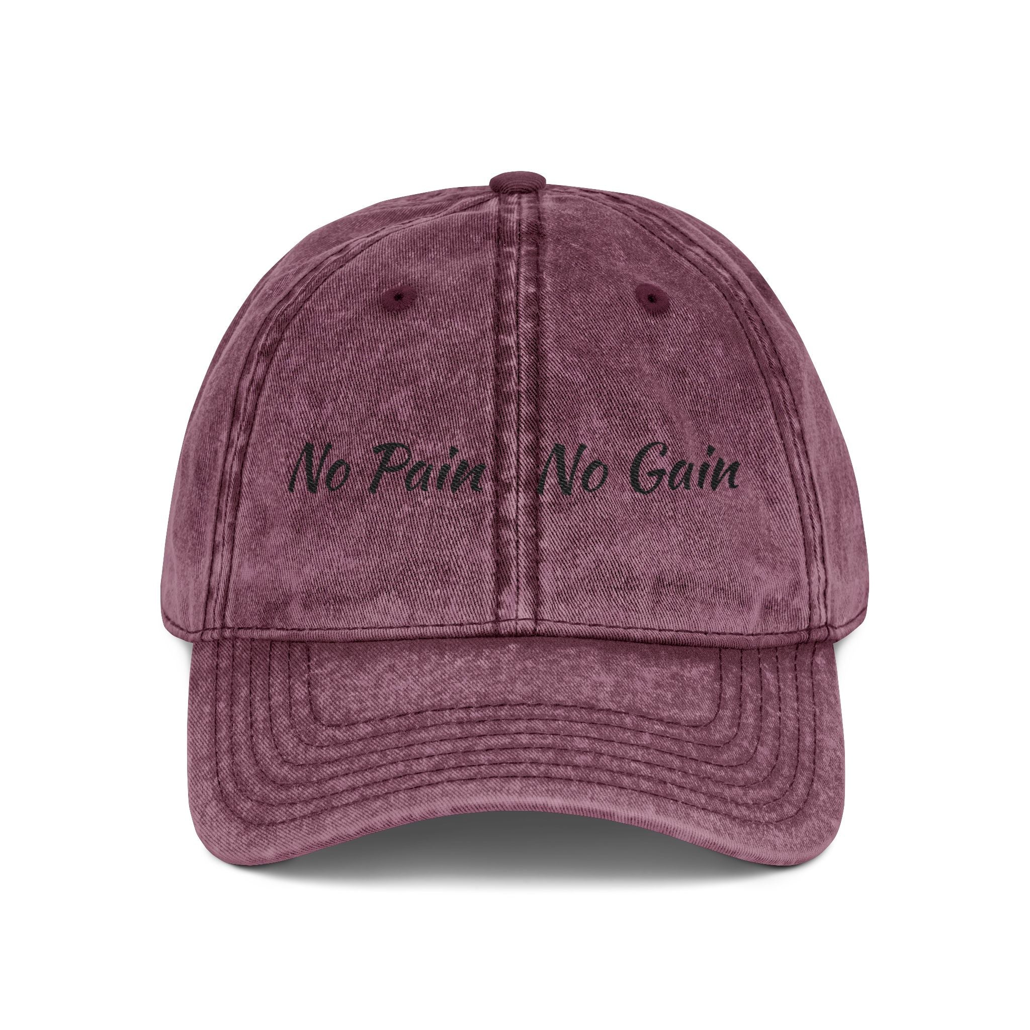 No Pain No Gain Embroidered Vintage Cap - Washed Red Dad Hat for Gym & Casual Wear