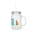 Mason Jar Tumbler with Party Cheetah Art — Cute Animal Drink Jar with Straw