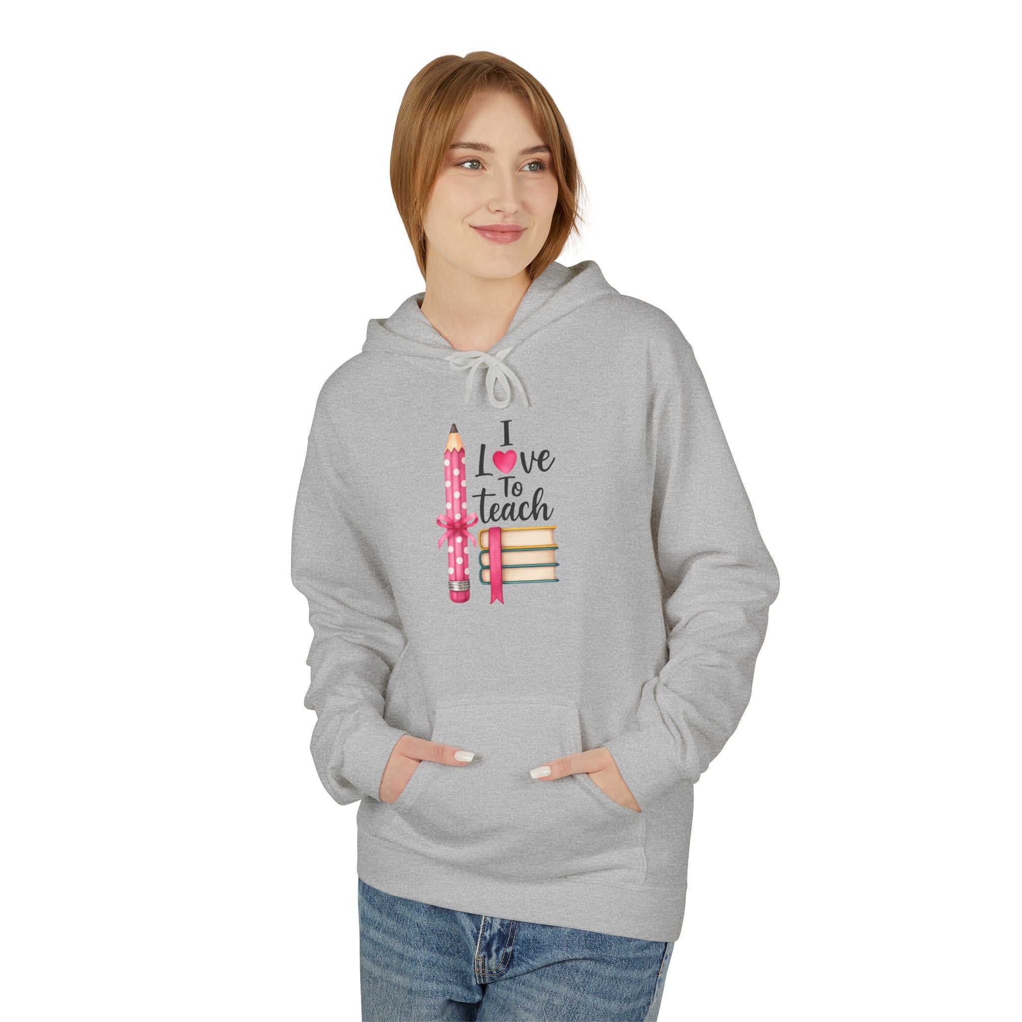 Teacher Love Hoodie — "I Love to Teach" Pencil & Books Crewneck