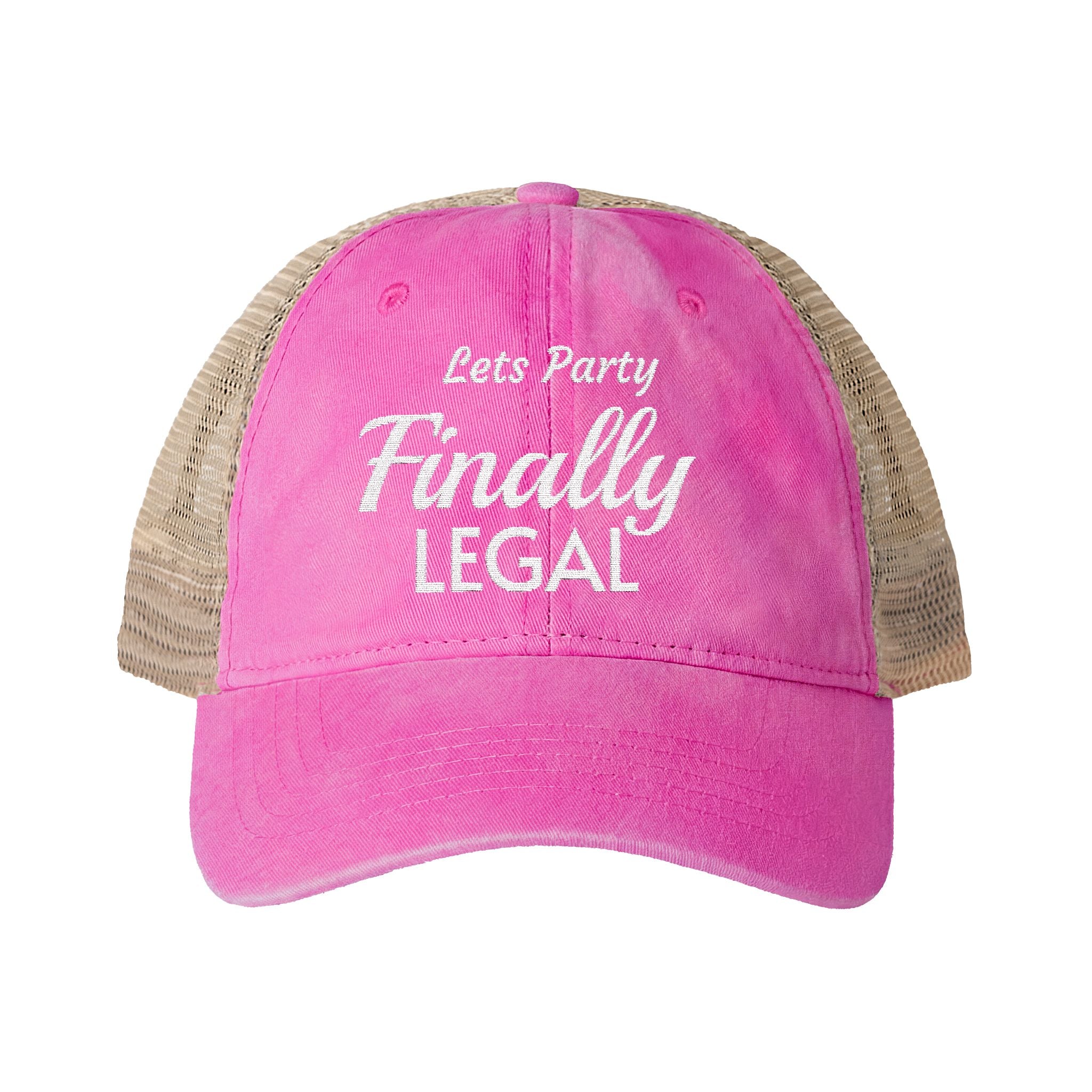 Lets Party  Finally Legal   Women's Washed Mesh-Back Cap