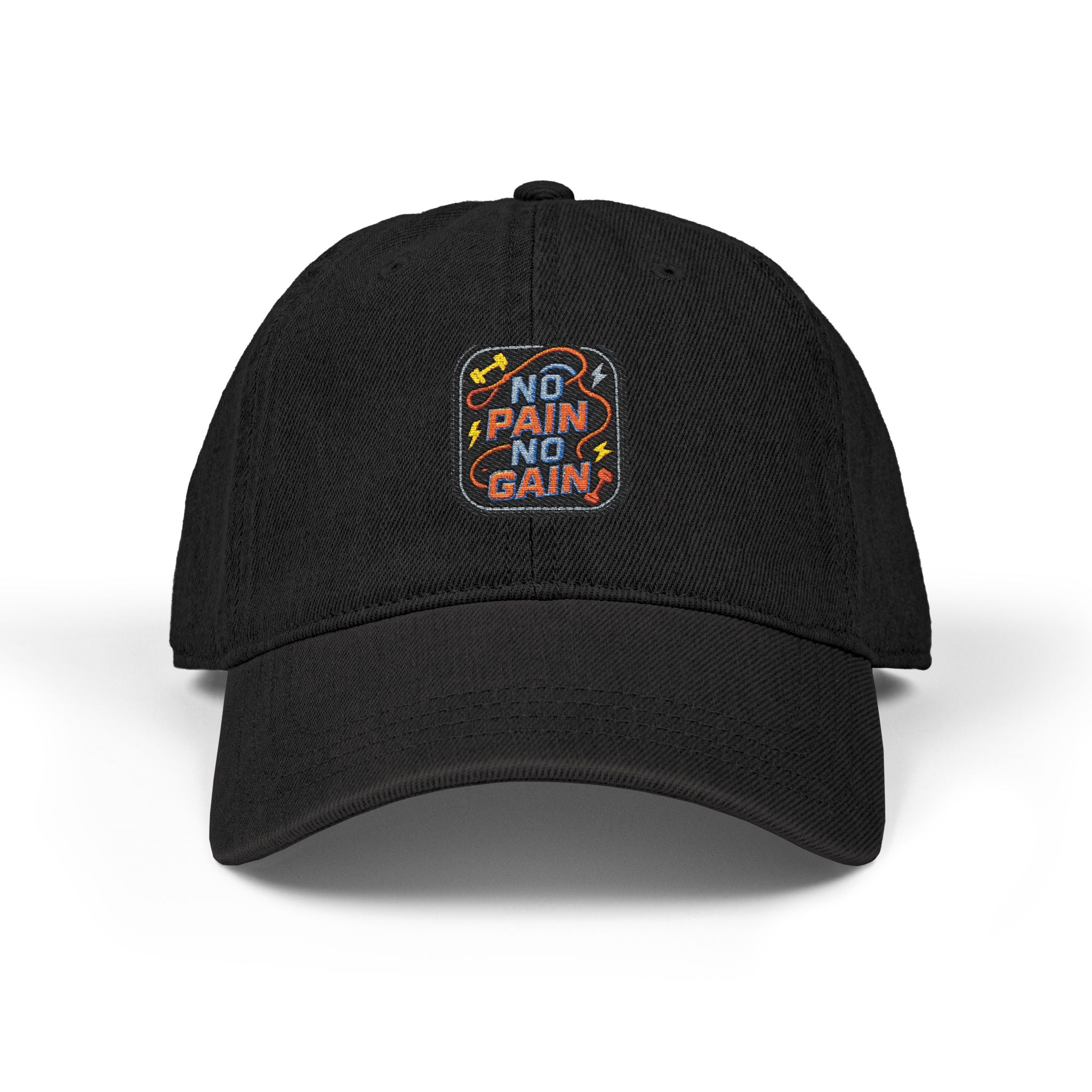 Embroidered 'No Pain No Gain' Denim Cap - 3 colors to choose from