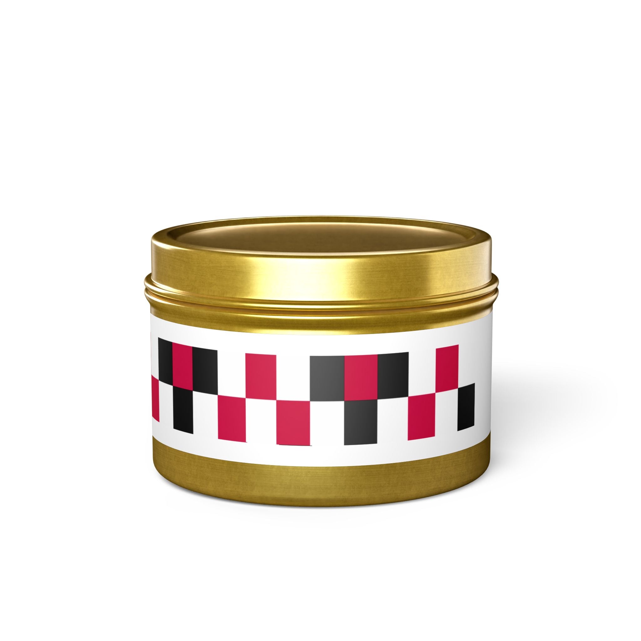 Modern Geometric Tin Candle — Red & Black Checker Pattern Scented Tin