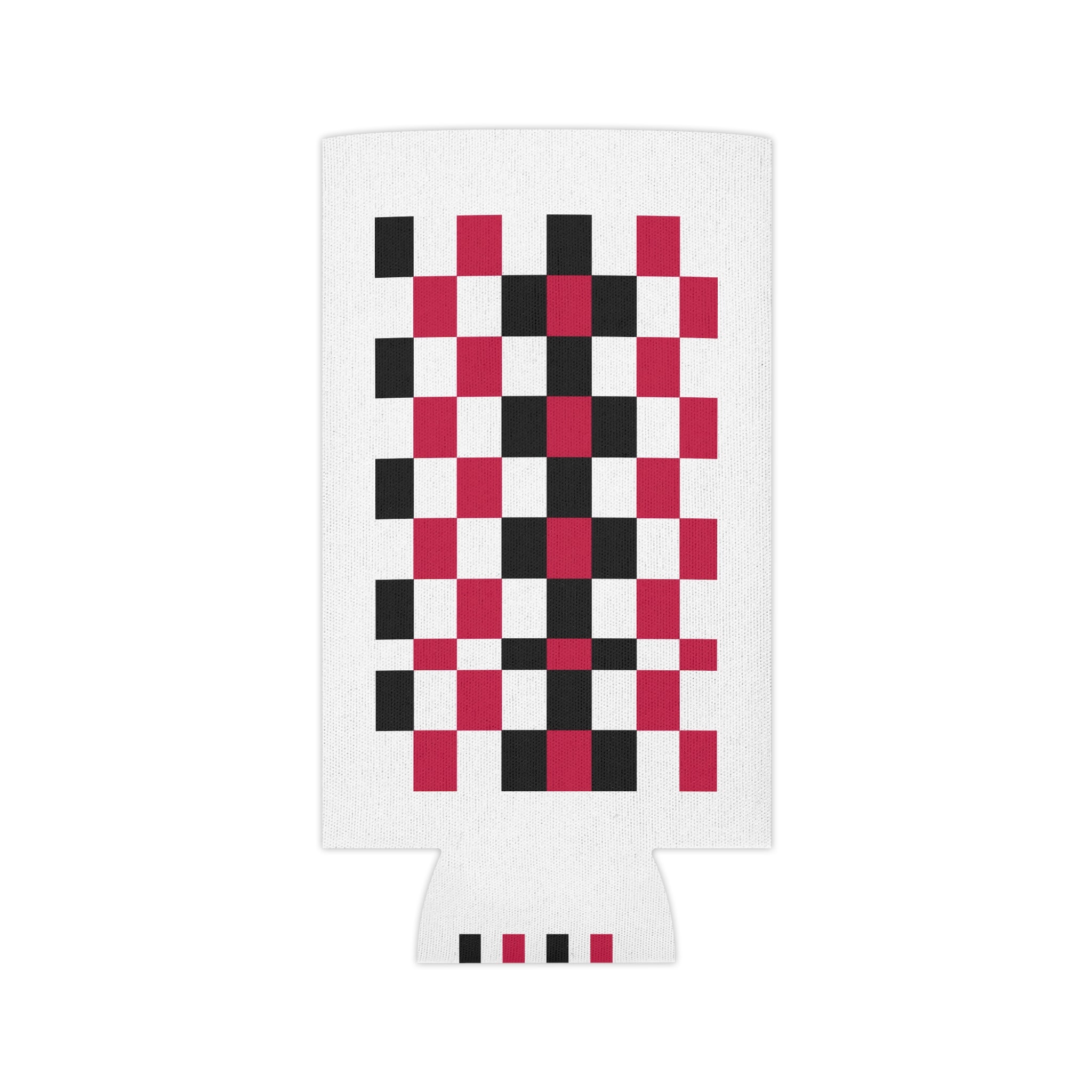 Checkerboard Can Cooler - Red & Black Retro Drink Koozie