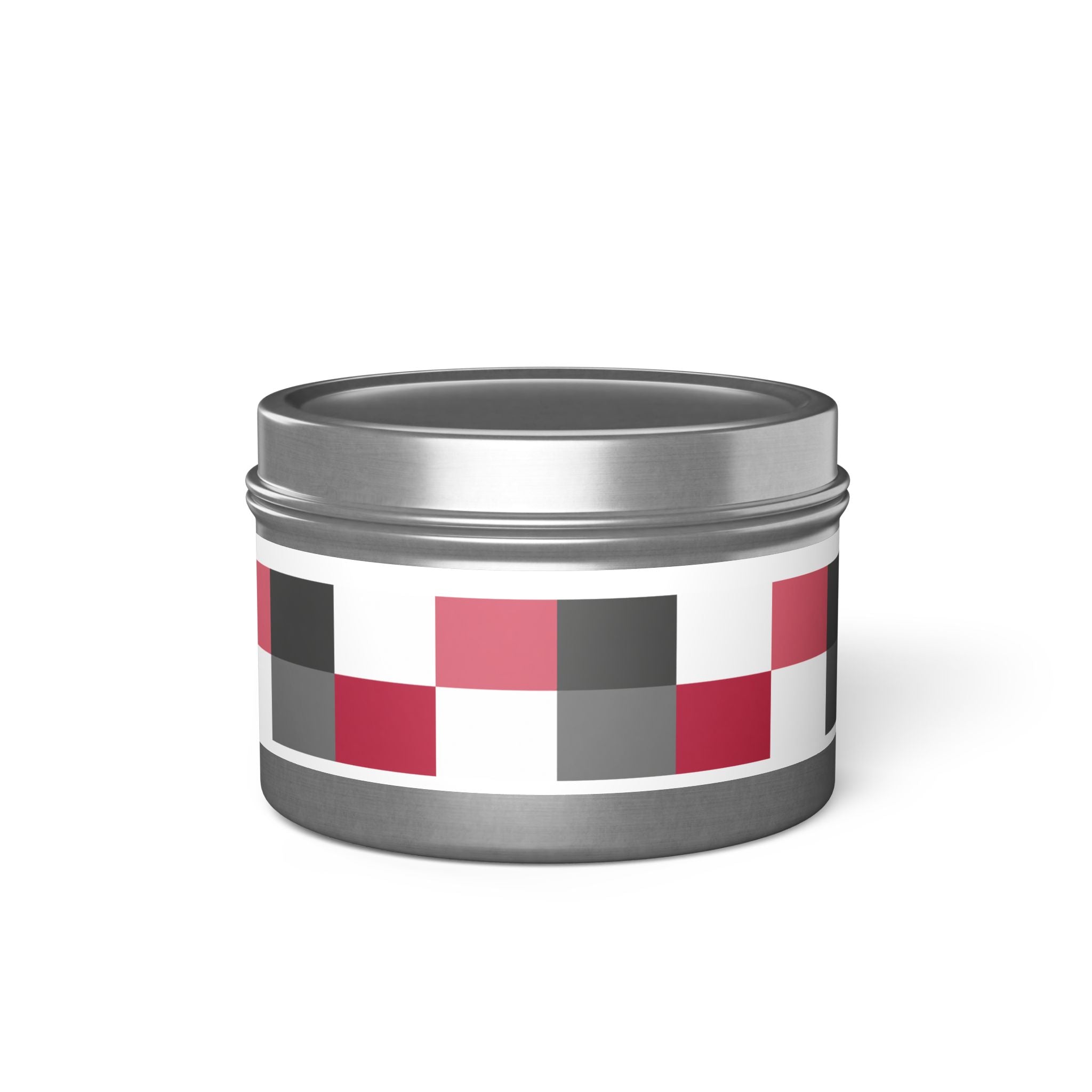 Checkerboard Tin Candle — Pink, raspberry, white & gray Geometric Scented Tin