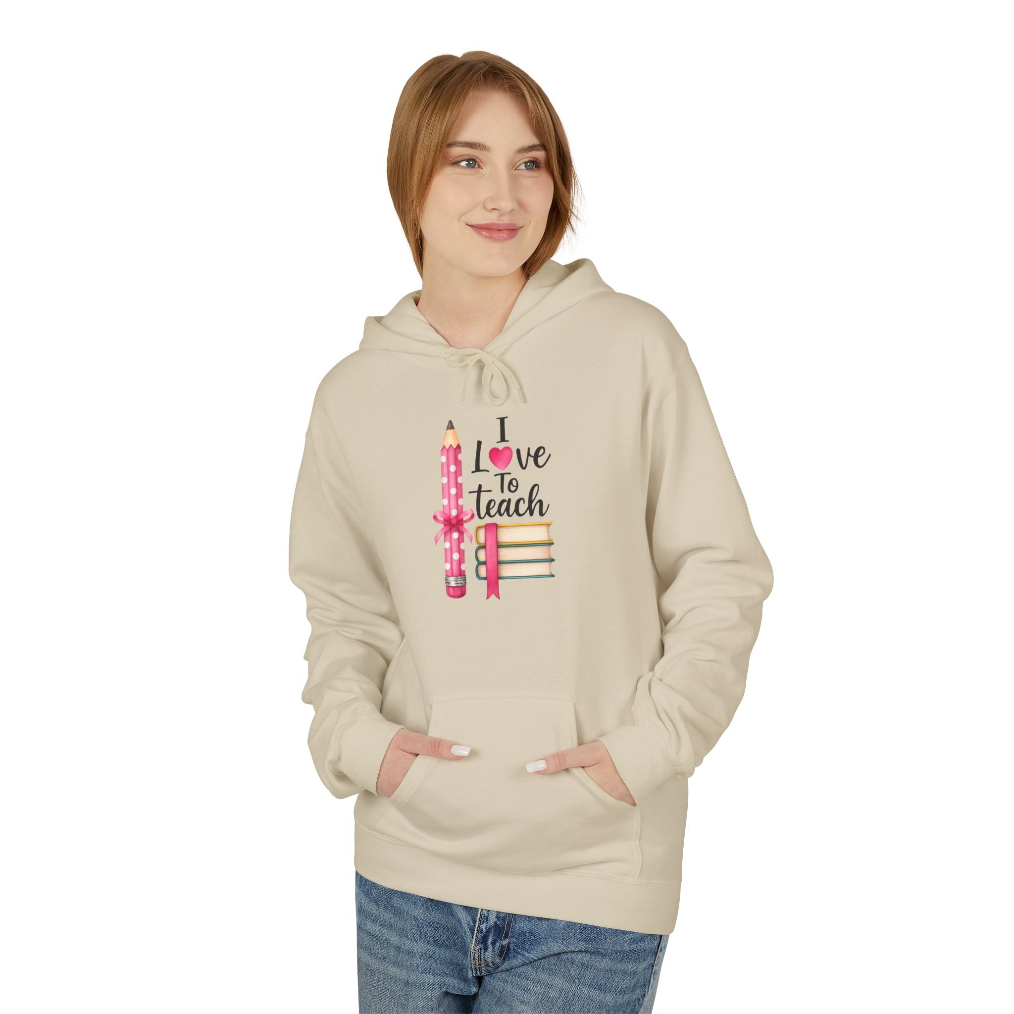 Teacher Love Hoodie — "I Love to Teach" Pencil & Books Crewneck