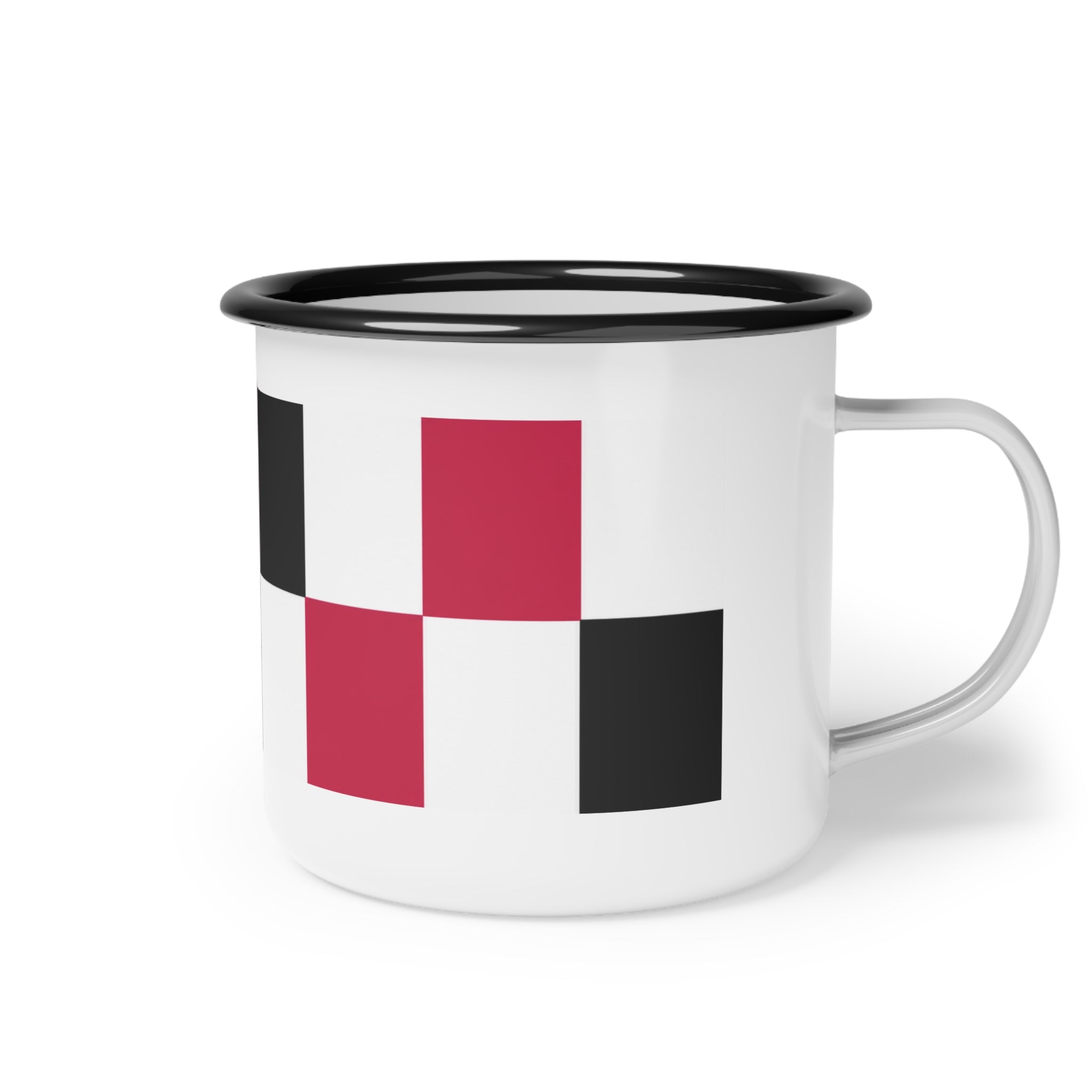 Enamel Camp Cup — Retro Checkerboard Red, White, & Black Travel Mug