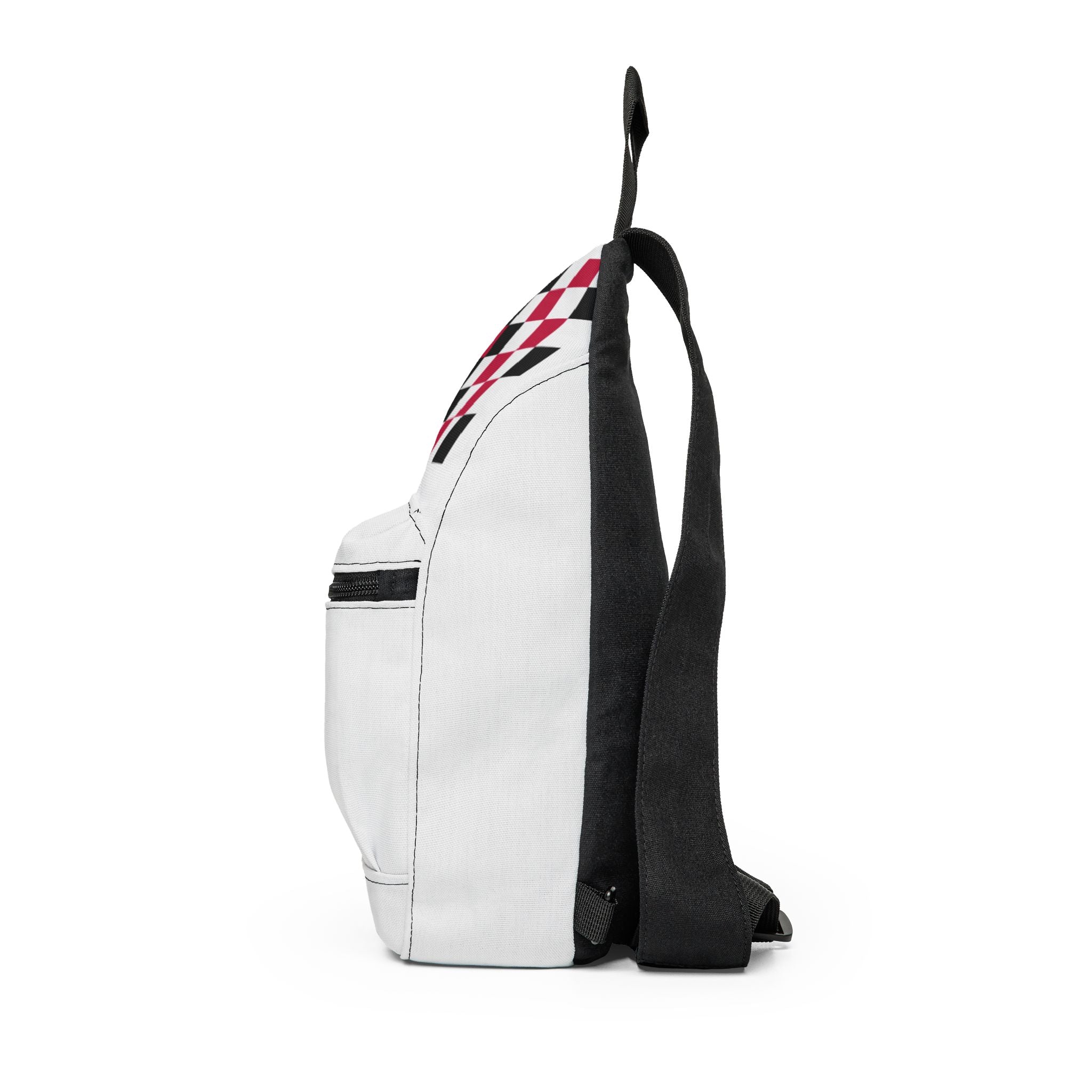 Checkerboard Accent Sling Bag – Red & Black Minimalist Crossbody