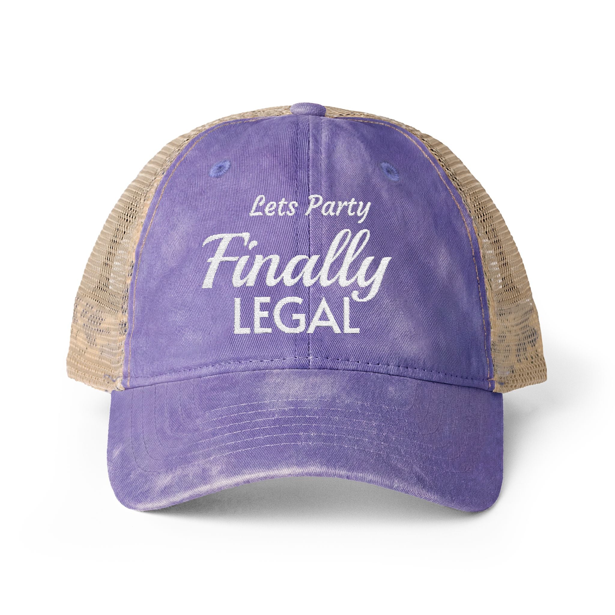 Lets Party  Finally Legal   Women's Washed Mesh-Back Cap
