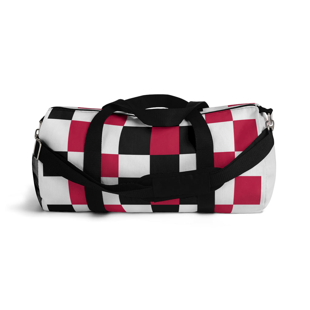 Checkerboard Duffel Bag — Red, White, Black, with flowers, Travel Gym Bag