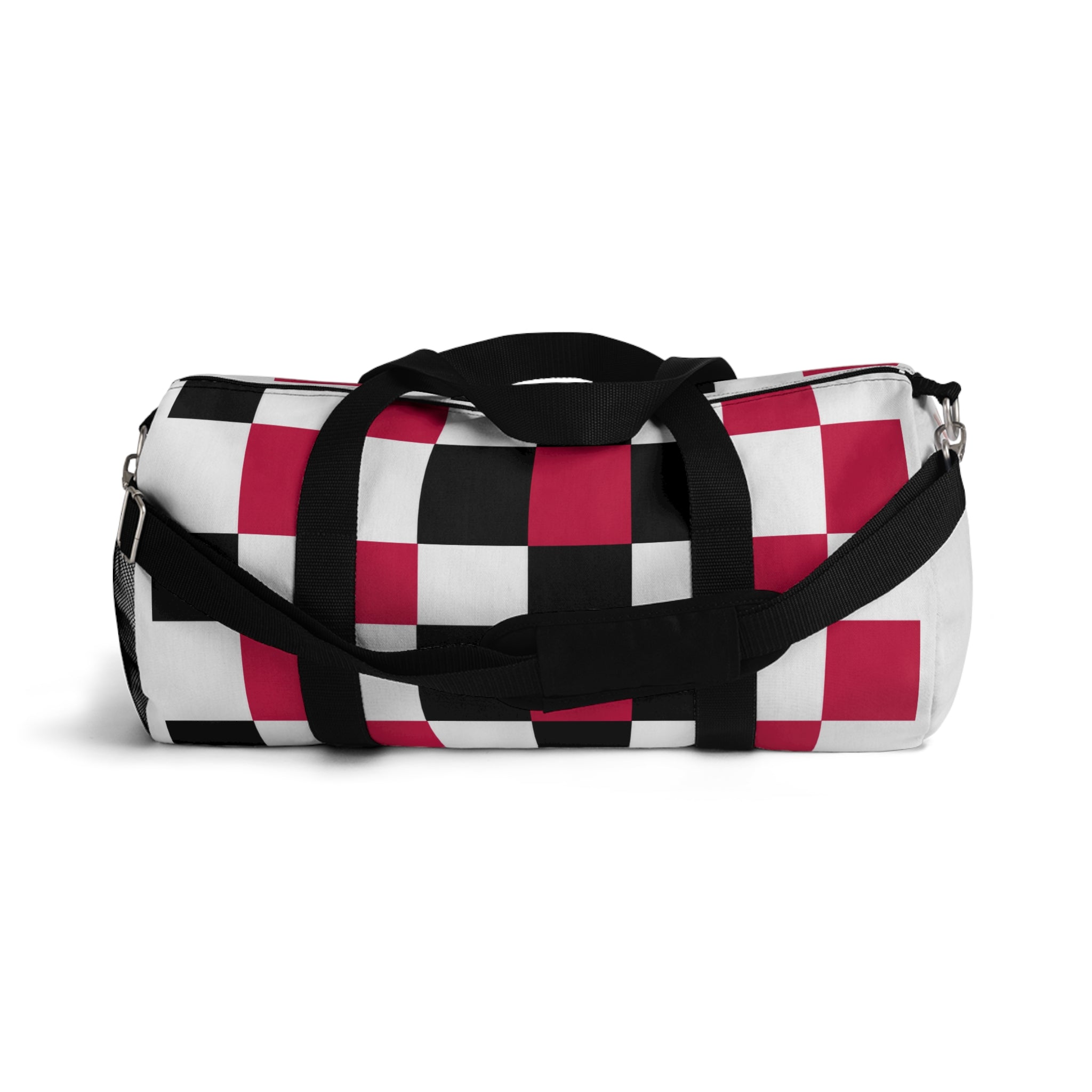 Checkerboard Duffel Bag — Red, White, Black, with flowers, Travel Gym Bag