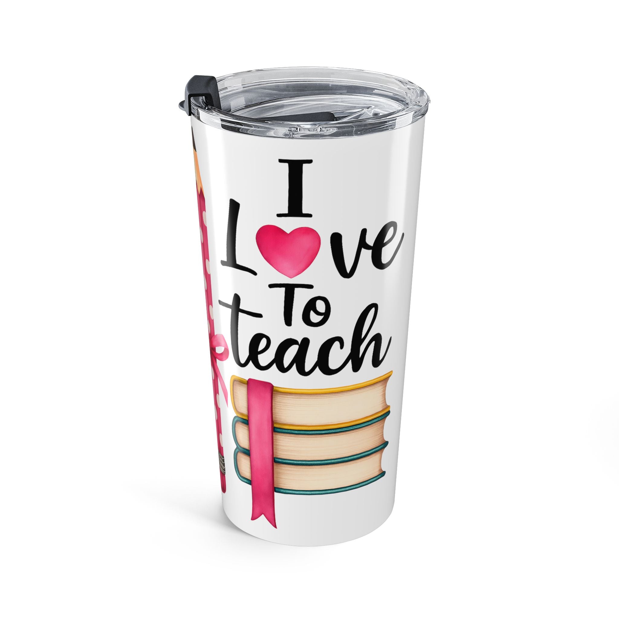 Teacher Appreciation 20oz Tumbler - I Love To Teach Pink Pencil & Balloons