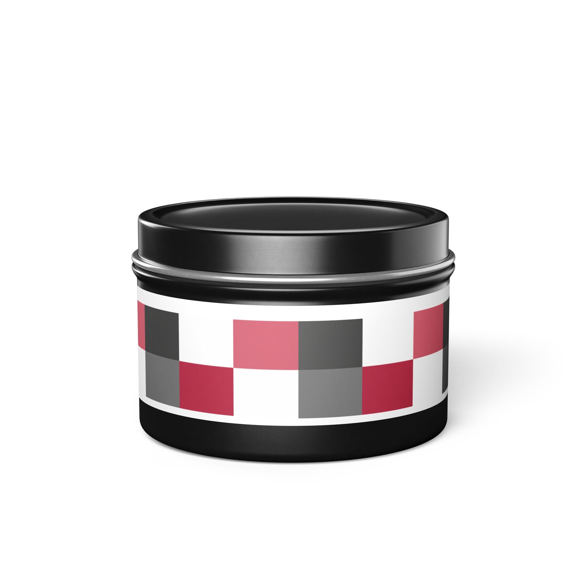 Checkerboard Tin Candle — Pink, raspberry, white & gray Geometric Scented Tin