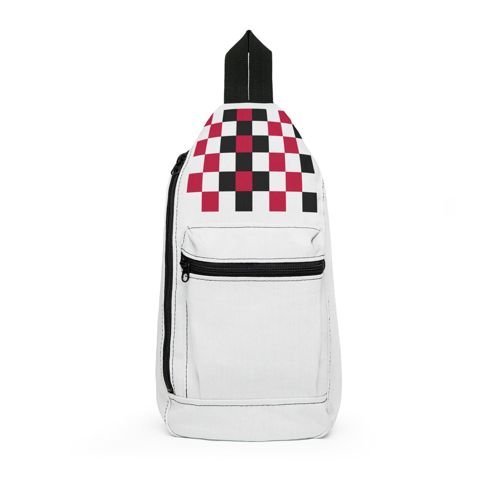Checkerboard Accent Sling Bag – Red & Black Minimalist Crossbody