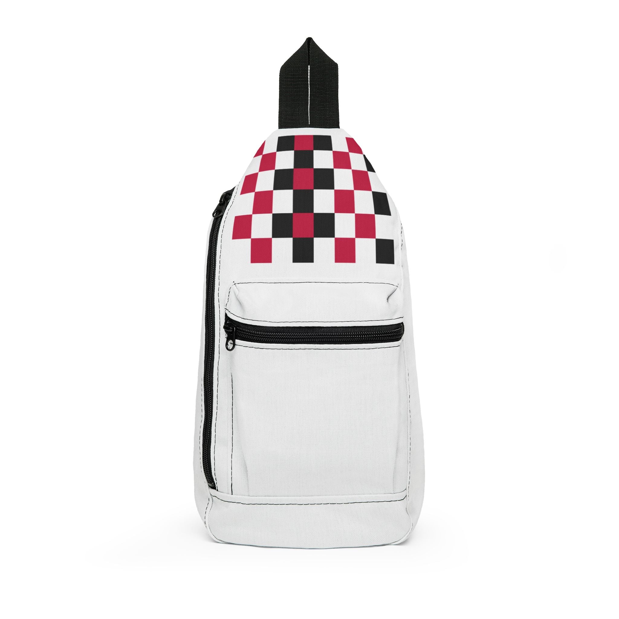 Checkerboard Accent Sling Bag – Red & Black Minimalist Crossbody