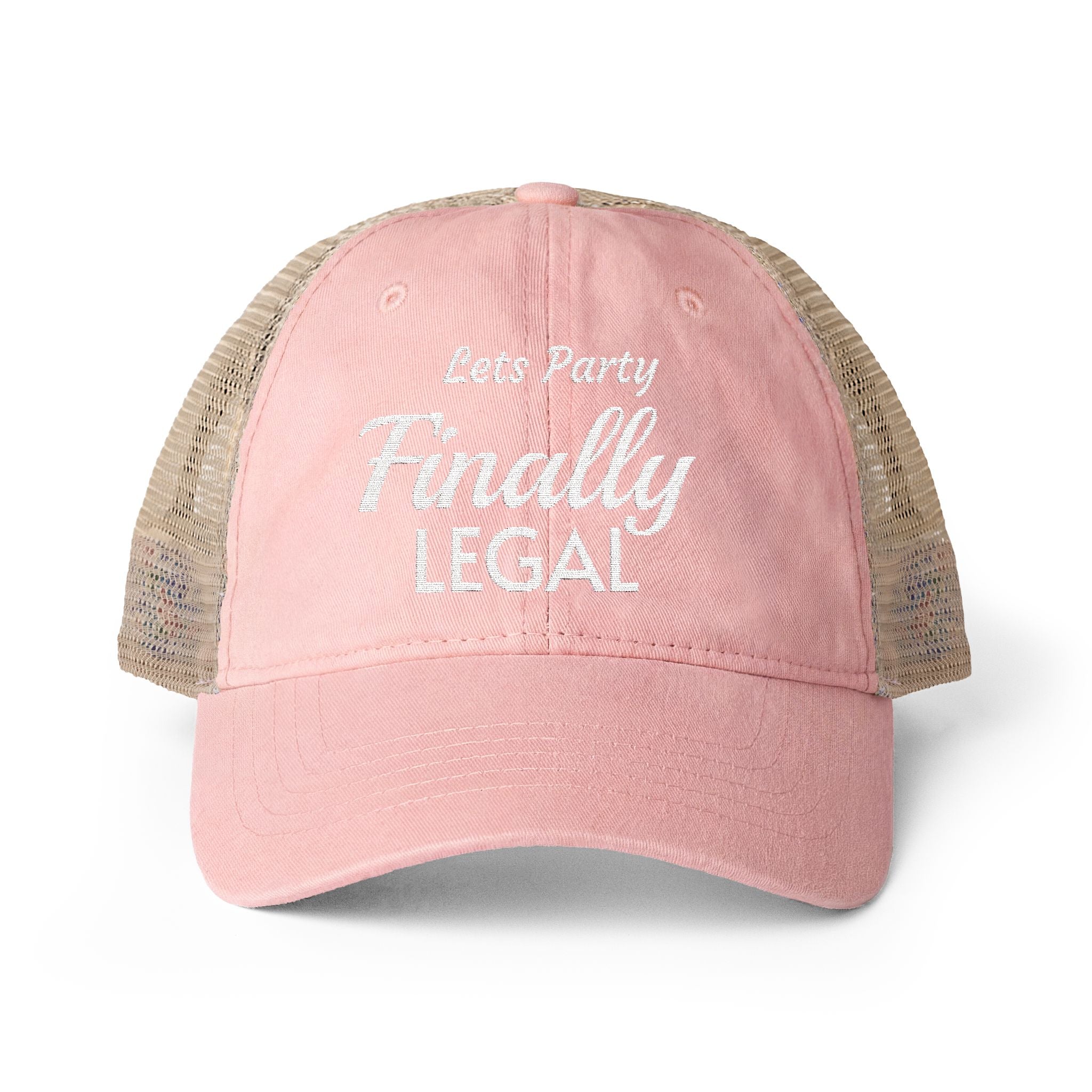Lets Party  Finally Legal   Women's Washed Mesh-Back Cap