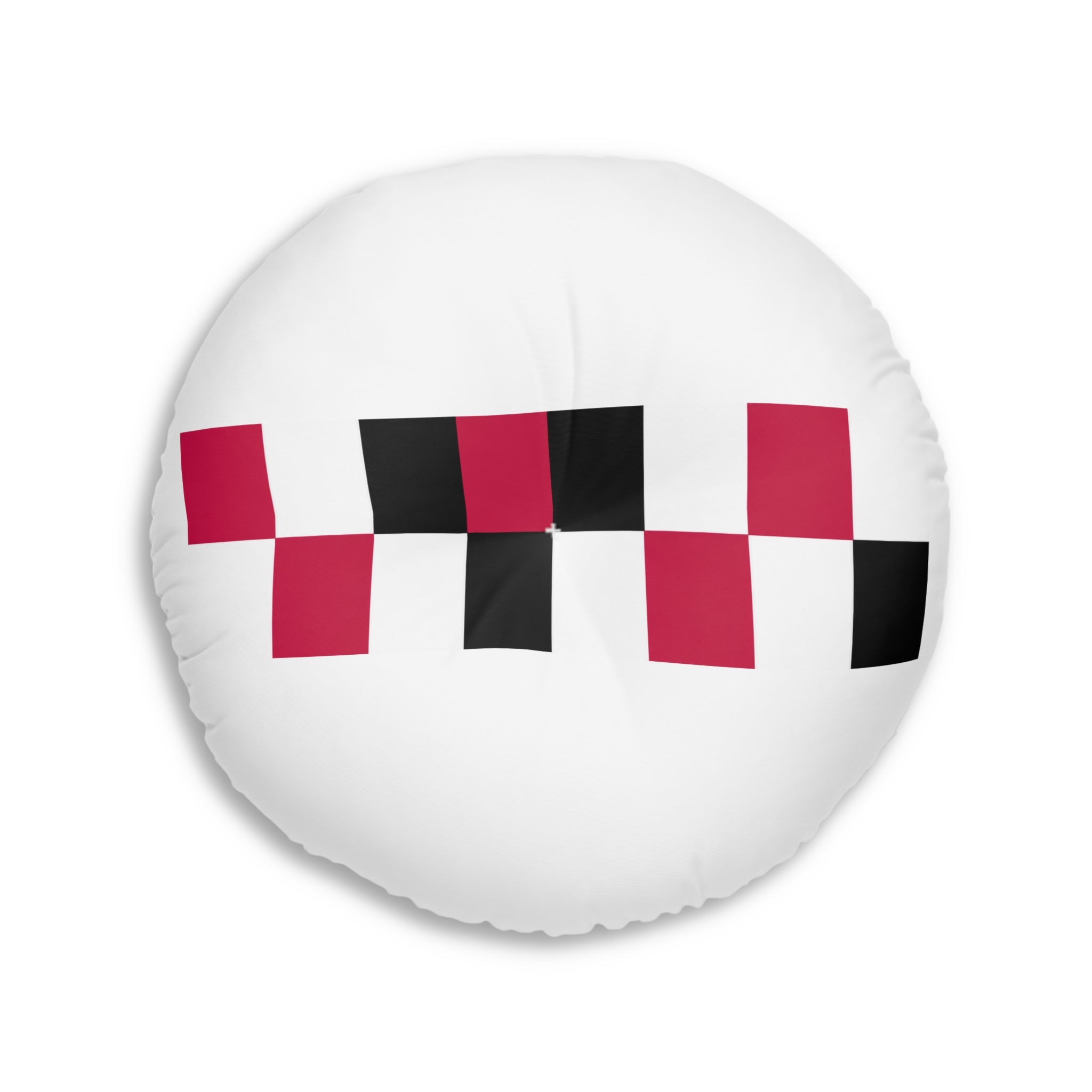 Round Tufted Floor Pillow — Modern Red, White, & Black Checker Accent