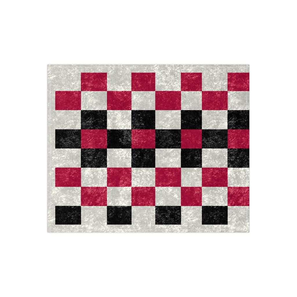 Crushed Velvet Blanket — Retro Checkerboard Throw in Red & Black
