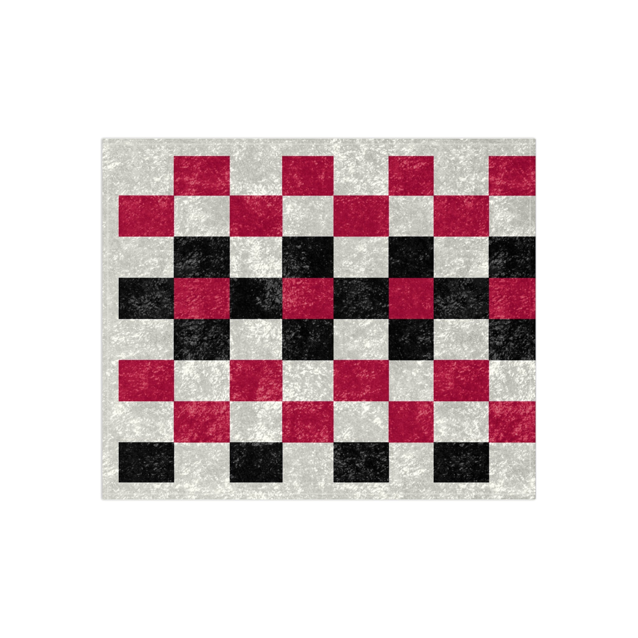 Crushed Velvet Blanket — Retro Checkerboard Throw in Red & Black