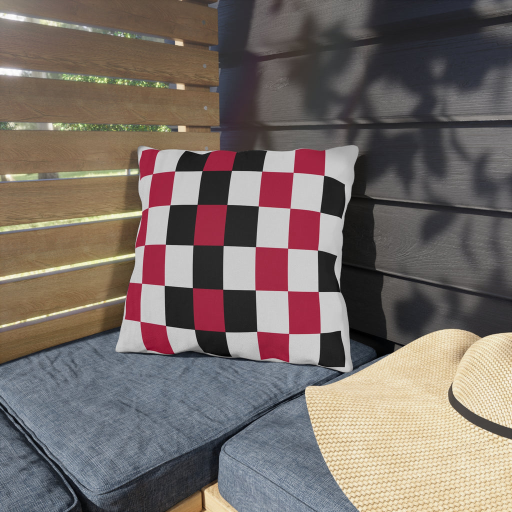 Checkerboard Outdoor Pillow — Red Black White Patio Cushion