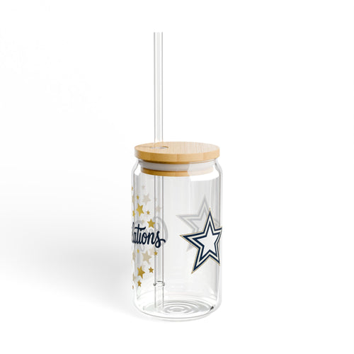 "Congratulations" Star  16oz Glass Tumbler with Straw & Bamboo Lid