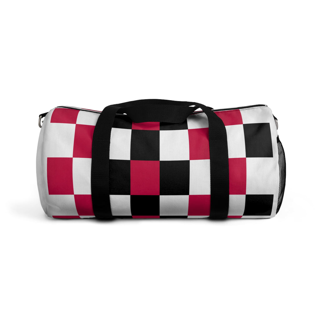 Checkerboard Duffel Bag — Red, White, Black, with flowers, Travel Gym Bag