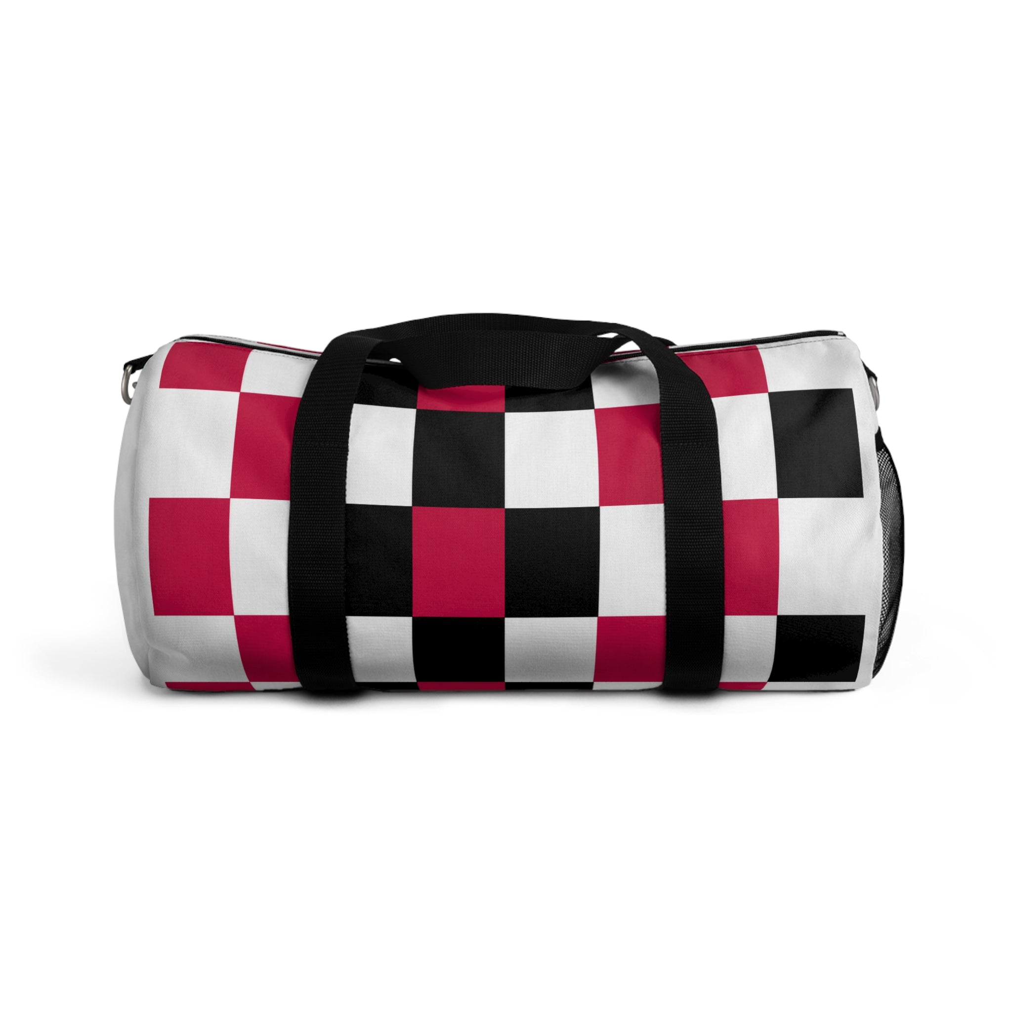 Checkerboard Duffel Bag — Red, White, Black, with flowers, Travel Gym Bag