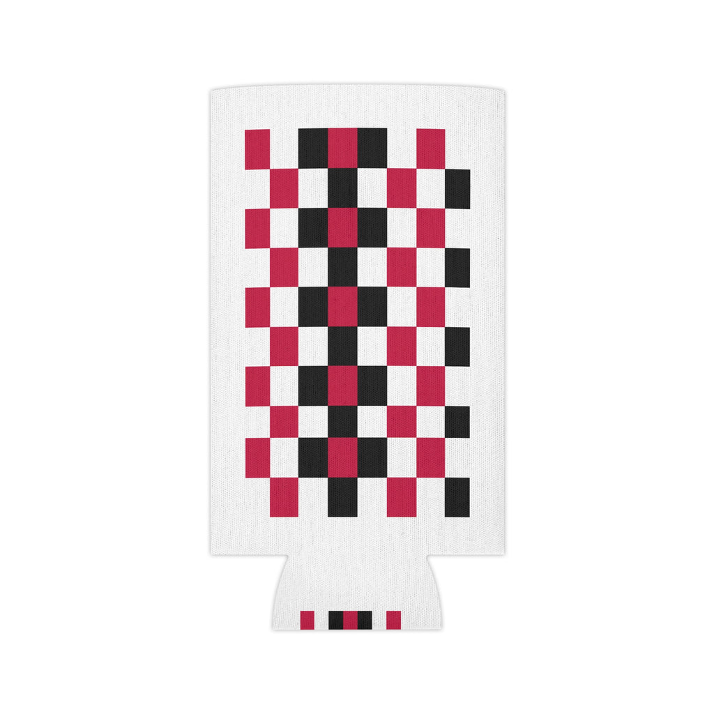 Checkerboard Can Cooler - Red & Black Retro Drink Koozie