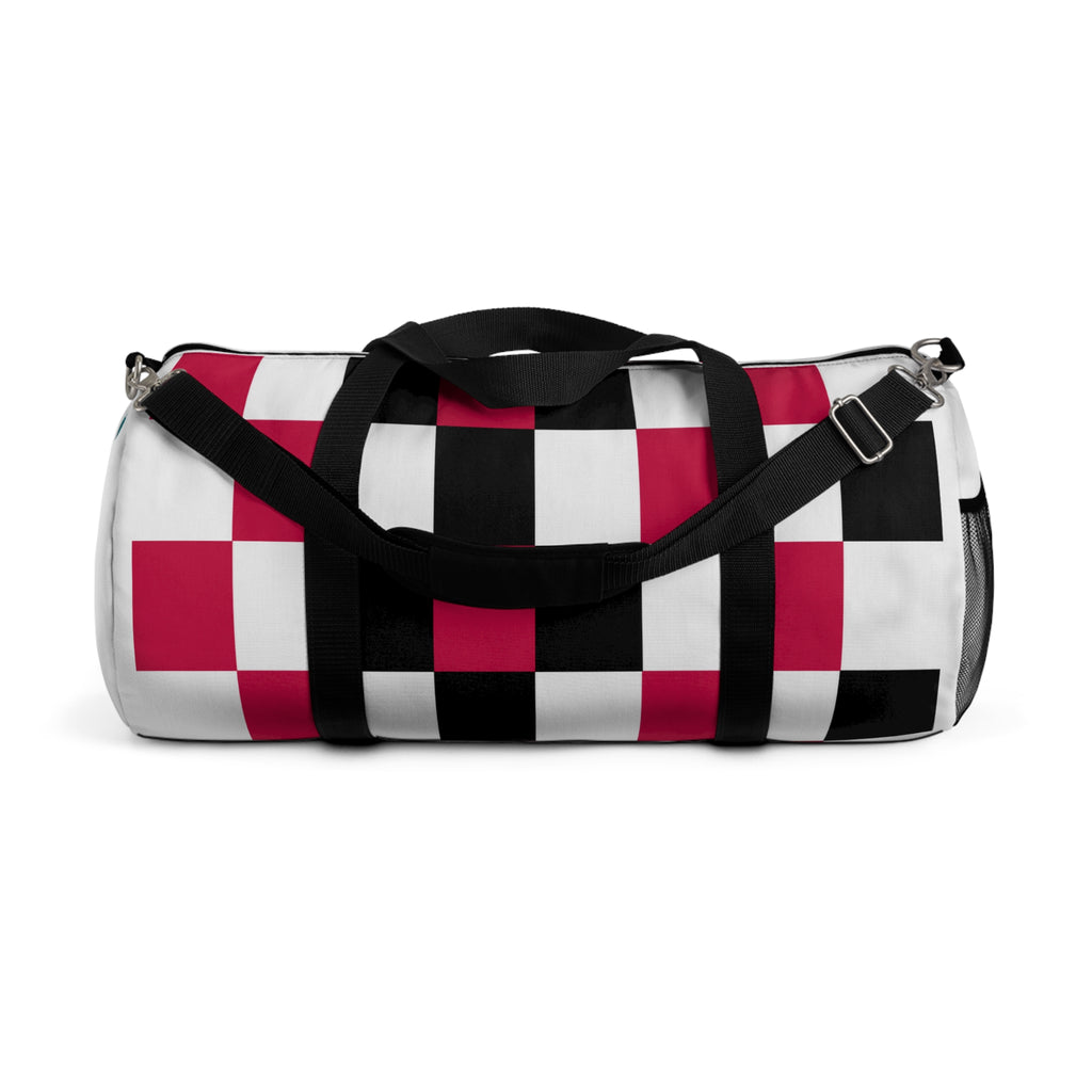 Checkerboard Duffel Bag — Red, White, Black, with flowers, Travel Gym Bag