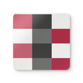 Plaid Corkwood Coaster Set — Pink, white, raspberry, & gray Geometric Drink Cork Coasters (4-Pack)