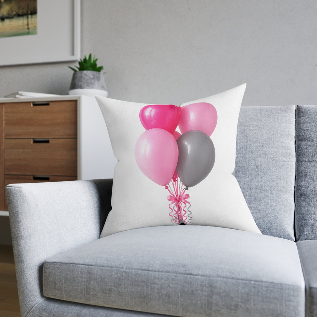 Balloon Bouquet Square Pillow – Pink & Gray Party Decorative Throw Pillow- double sided