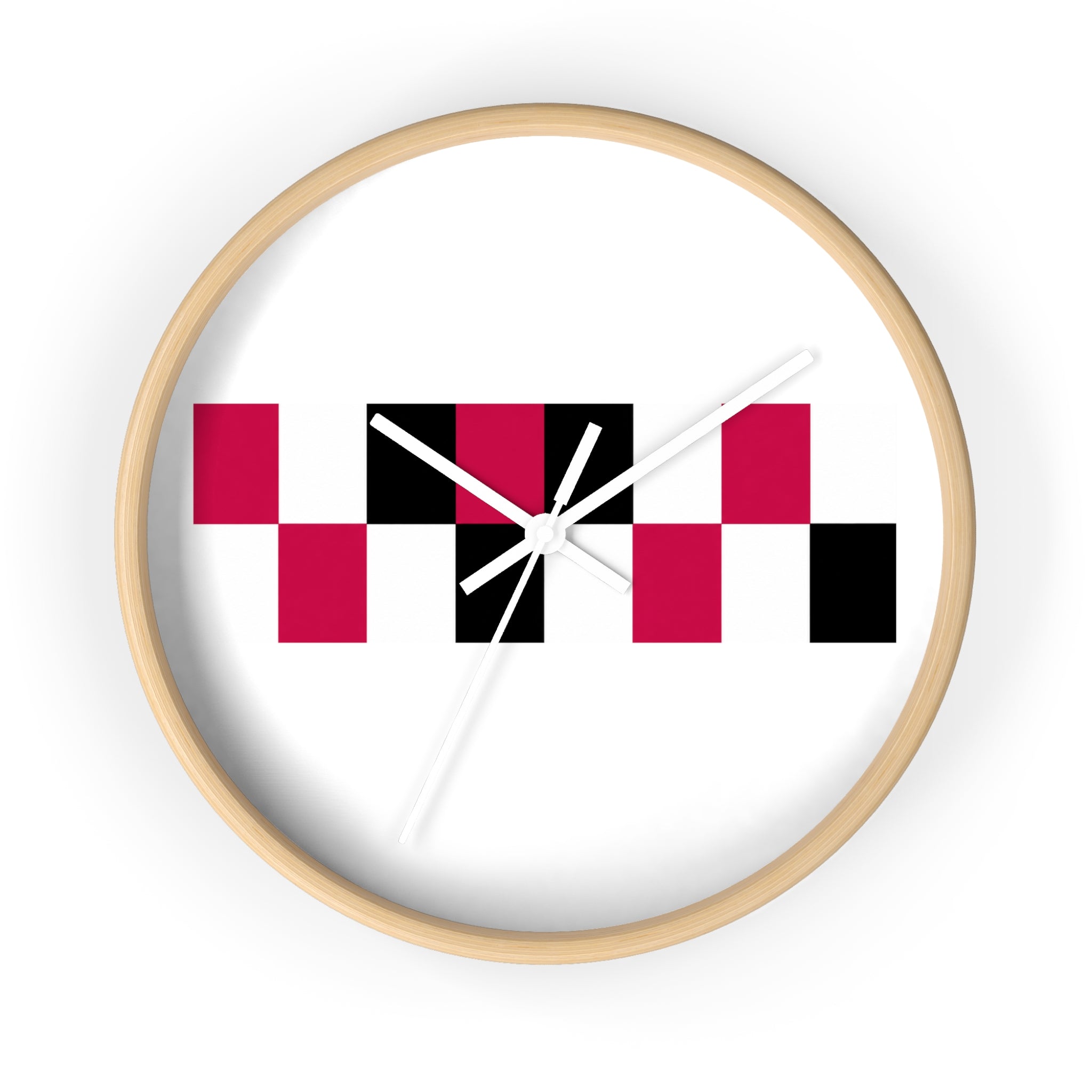 Modern Geometric Wall Clock — Red & Black Checker Minimalist Home Décor