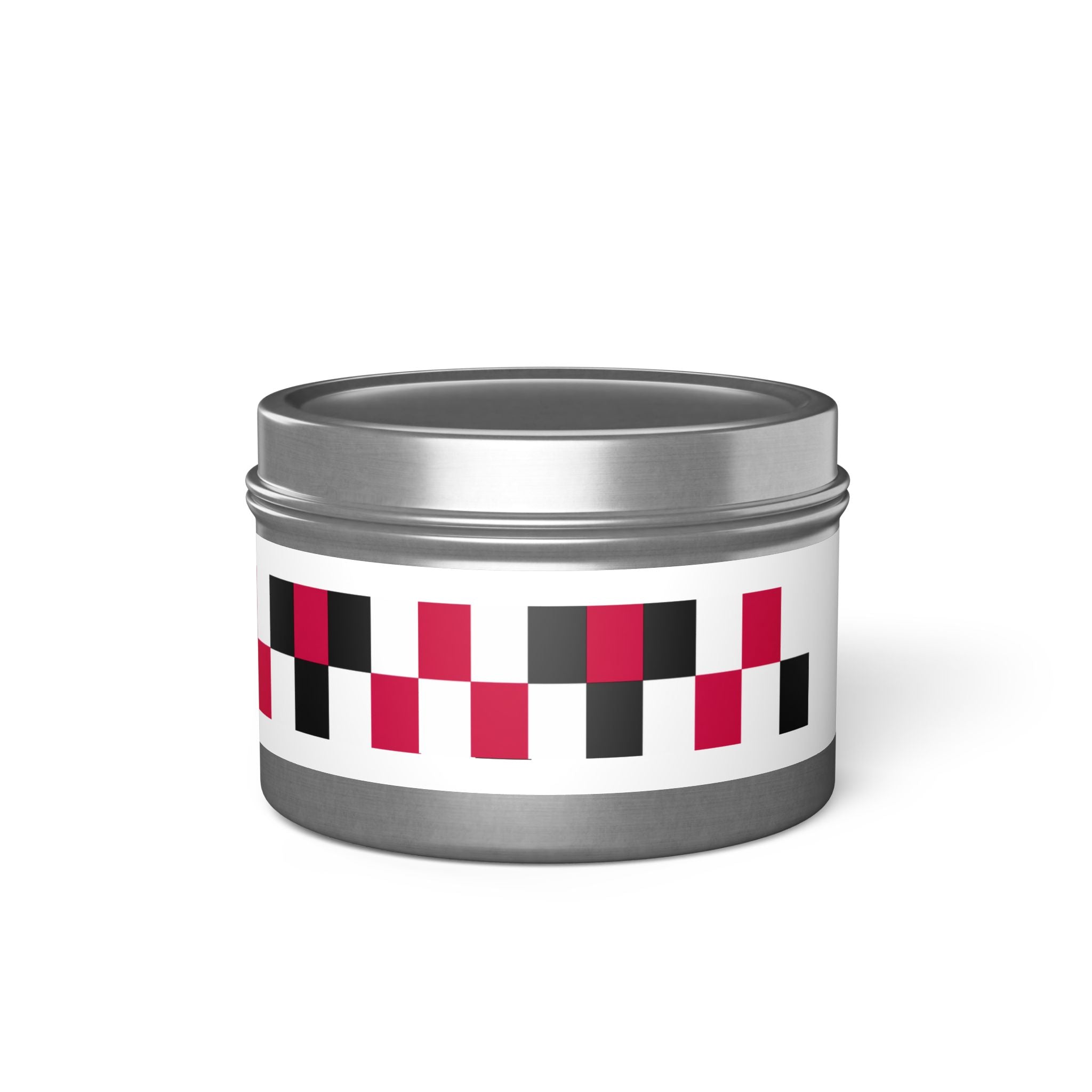 Modern Geometric Tin Candle — Red & Black Checker Pattern Scented Tin