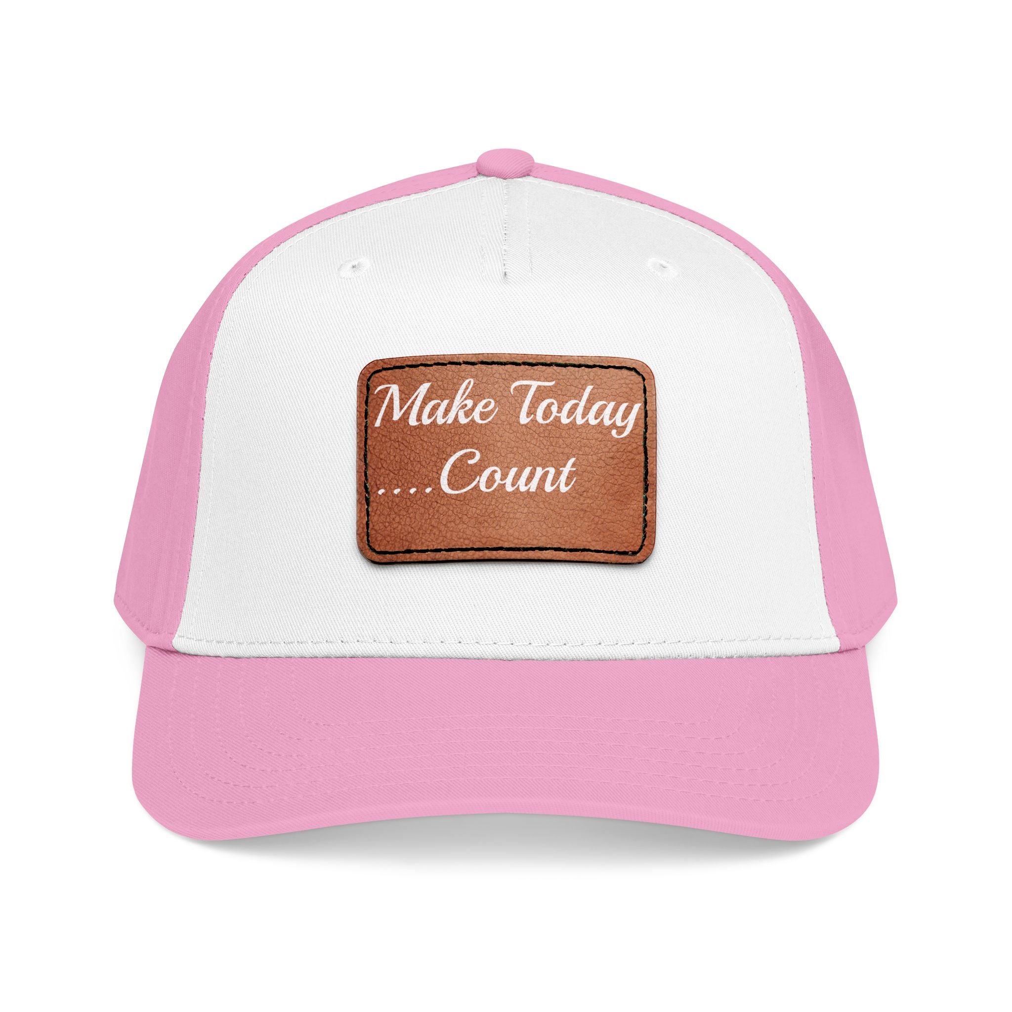 Leather Patch Baseball Cap — “Make Today Count” Motivational Hat