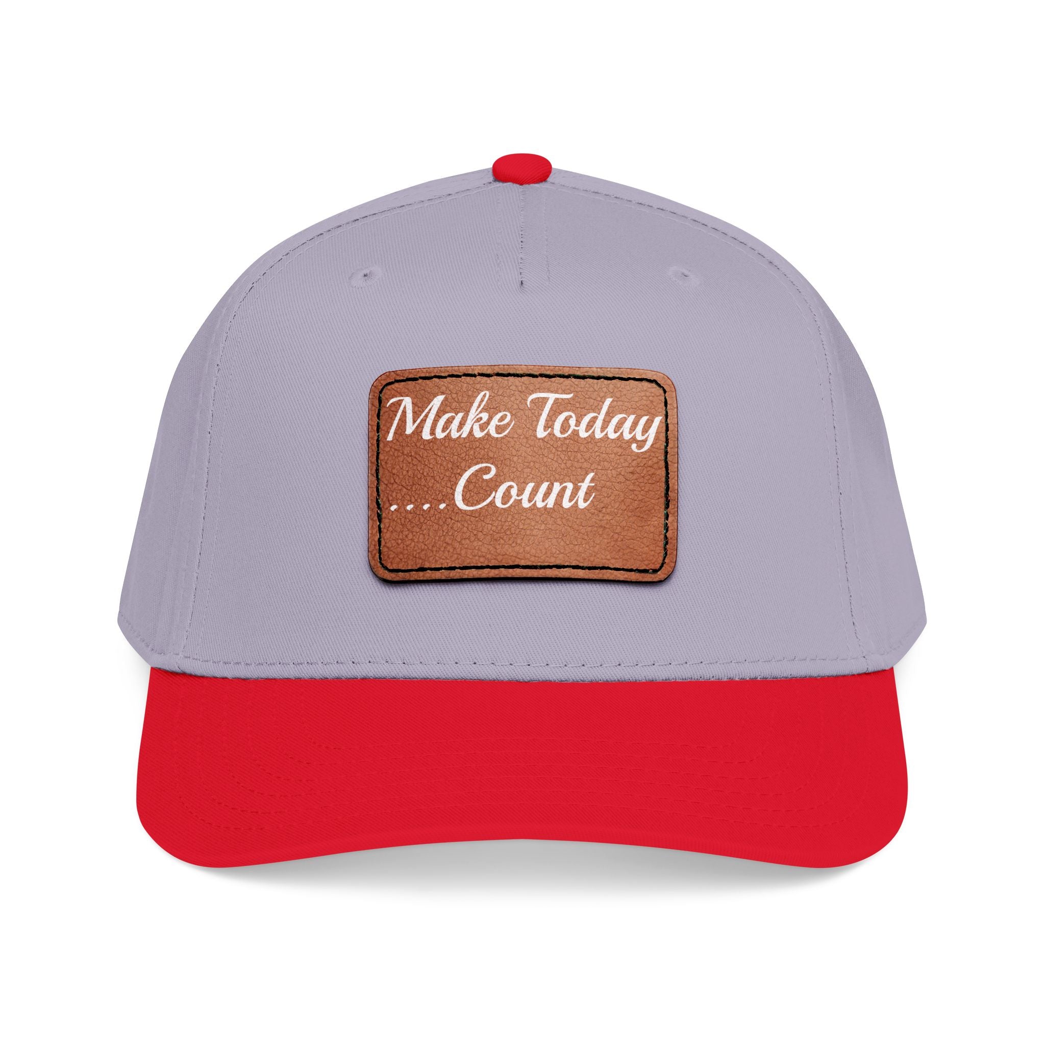Leather Patch Baseball Cap — “Make Today Count” Motivational Hat